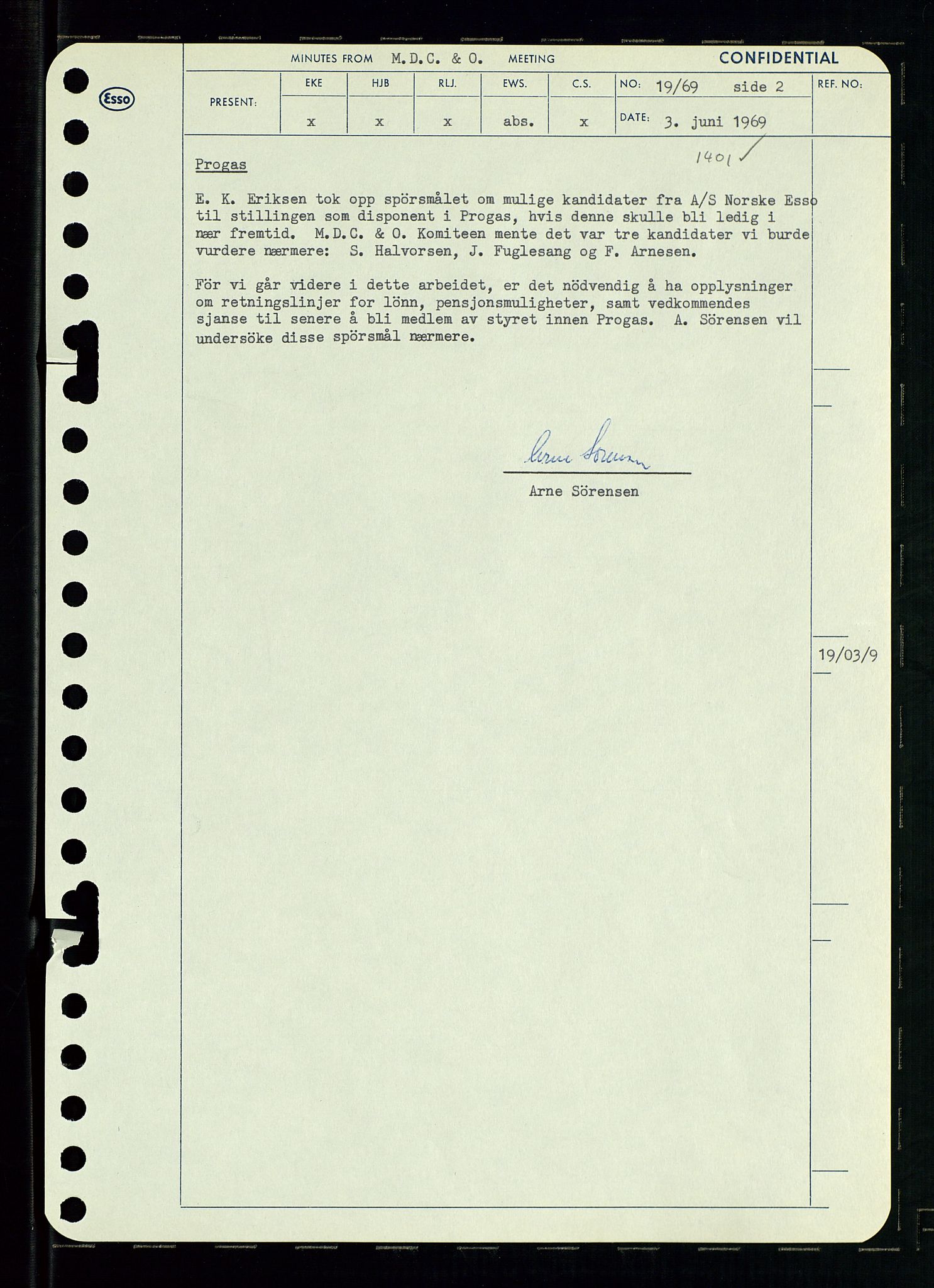 Pa 0982 - Esso Norge A/S, AV/SAST-A-100448/A/Aa/L0003/0001: Den administrerende direksjon Board minutes (styrereferater) og Bedriftforsamlingsprotokoll / Den administrerende direksjon Board minutes (styrereferater), 1969, p. 157