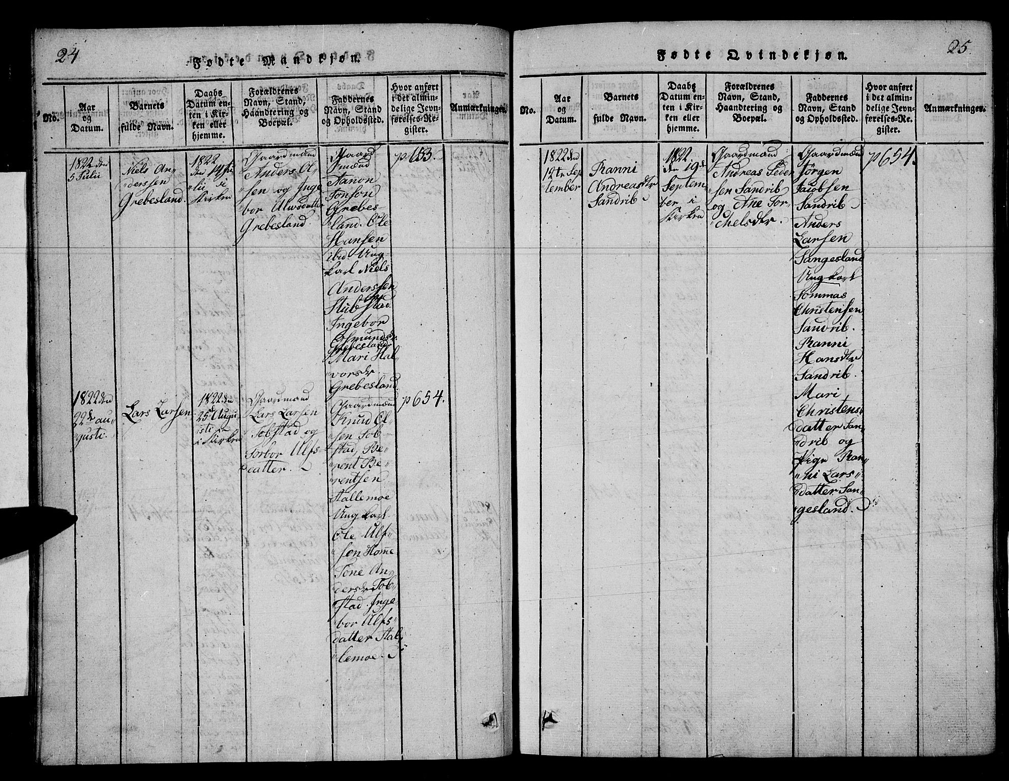 Vennesla sokneprestkontor, AV/SAK-1111-0045/Fa/Fac/L0003: Parish register (official) no. A 3, 1820-1834, p. 24-25