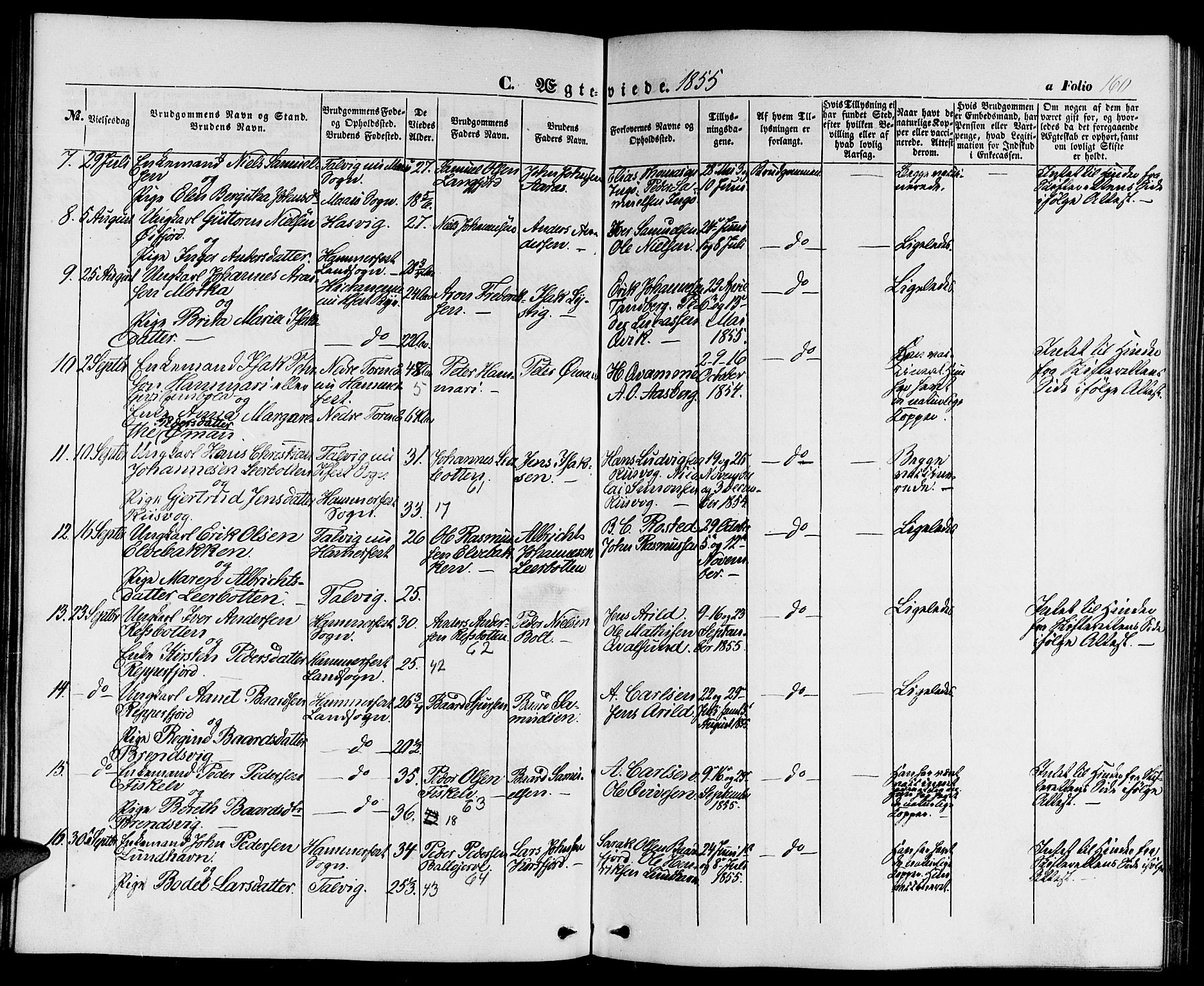 Hammerfest sokneprestkontor, SATØ/S-1347/H/Hb/L0002.klokk: Parish register (copy) no. 2, 1851-1861, p. 160