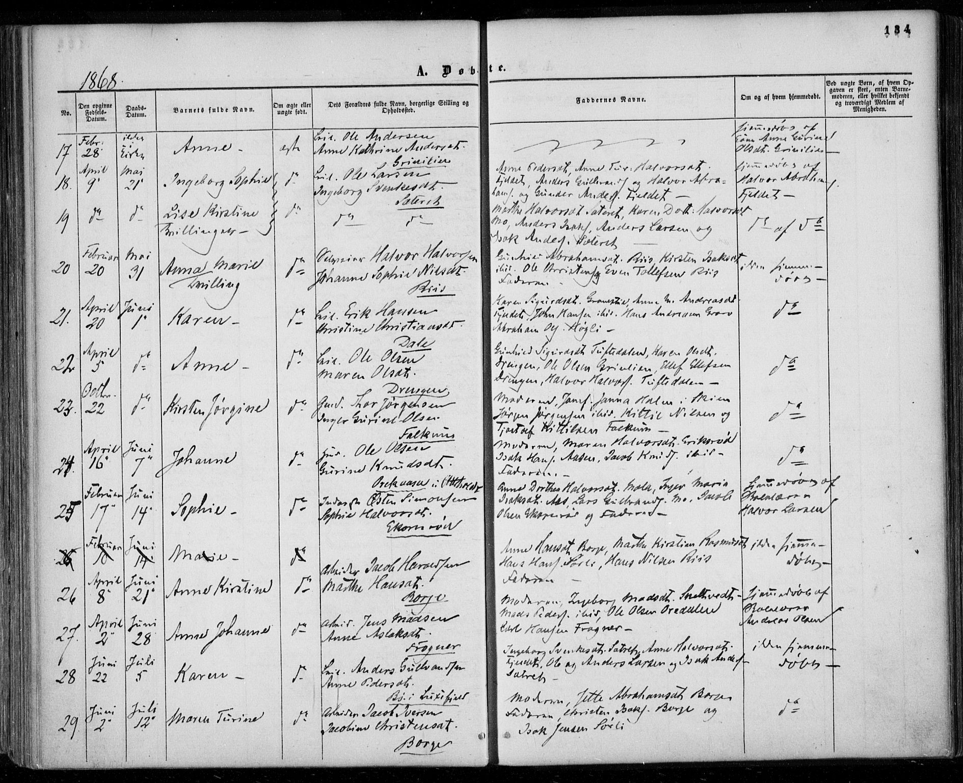 Gjerpen kirkebøker, SAKO/A-265/F/Fa/L0008a: Parish register (official) no. I 8A, 1857-1871, p. 134
