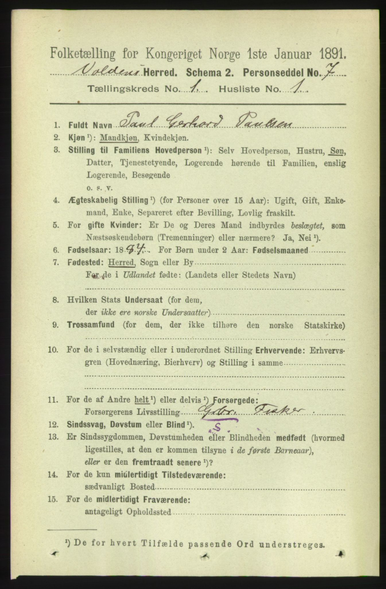 RA, 1891 census for 1519 Volda, 1891, p. 119