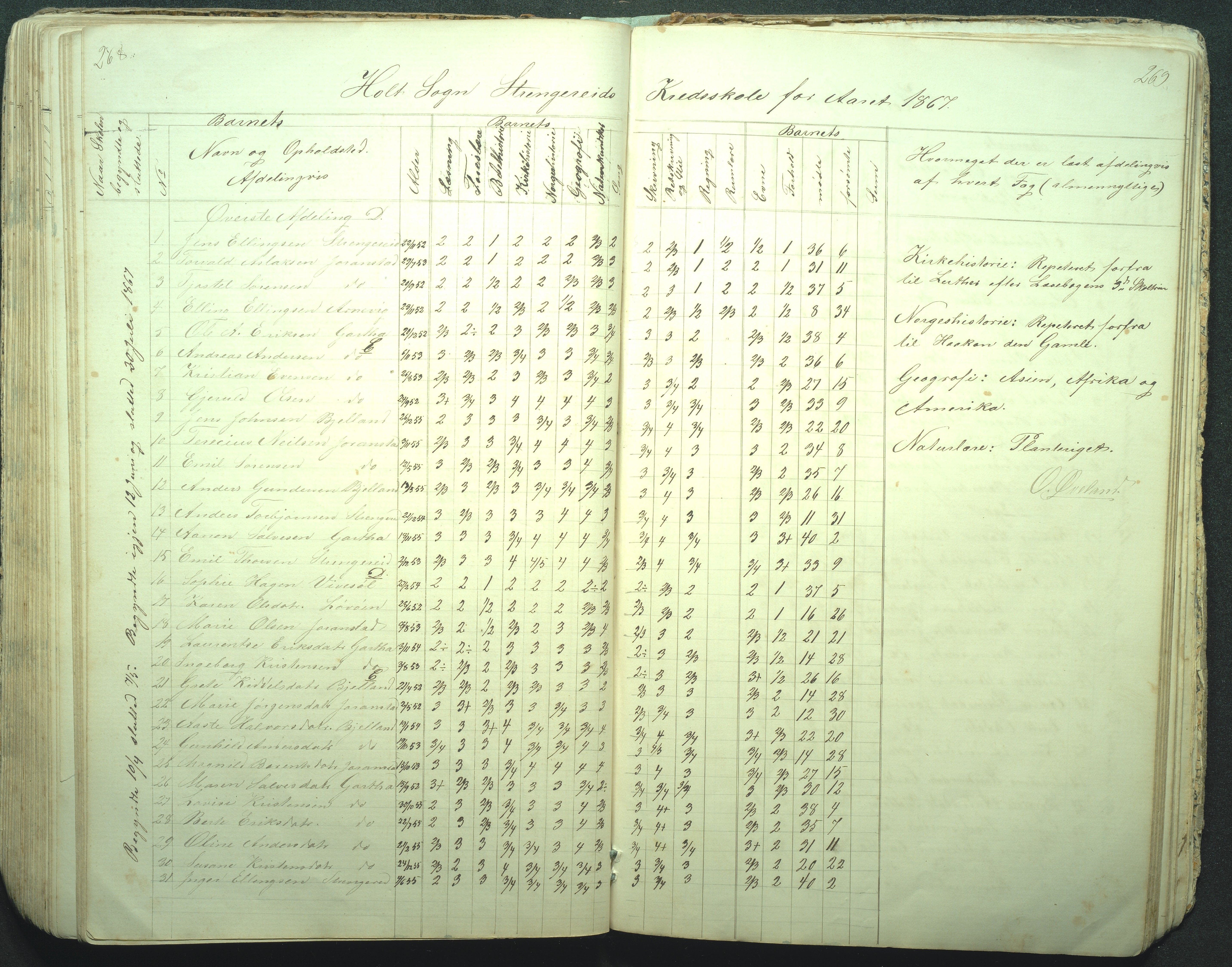 Flosta kommune, Strengereid Krets, AAKS/KA0916-550h/F01/L0001: Skolejournal Strengereid skole, 1850-1862, p. 268-269