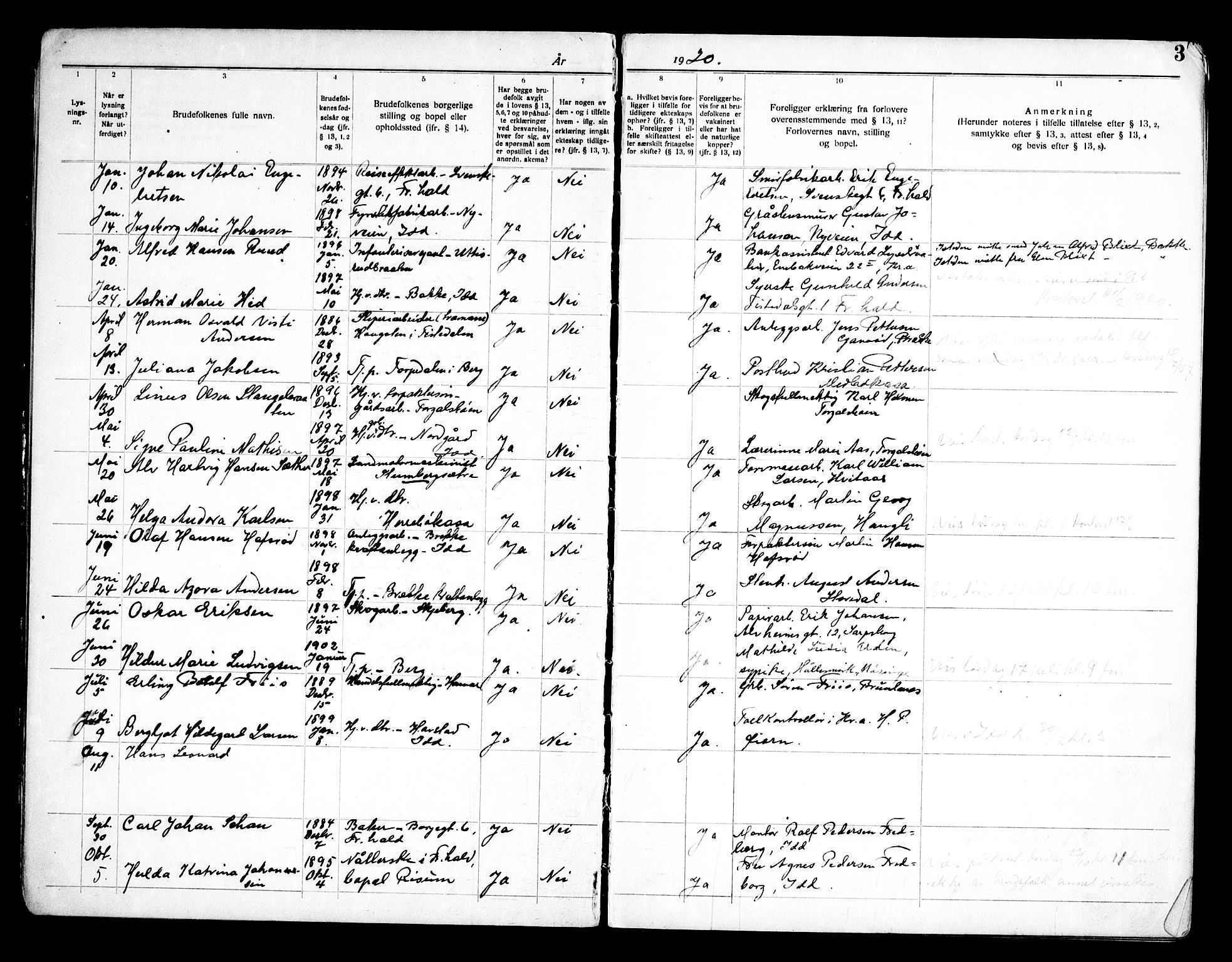 Idd prestekontor Kirkebøker, SAO/A-10911/H/Ha/L0002: Banns register no. I 2, 1919-1958, p. 3