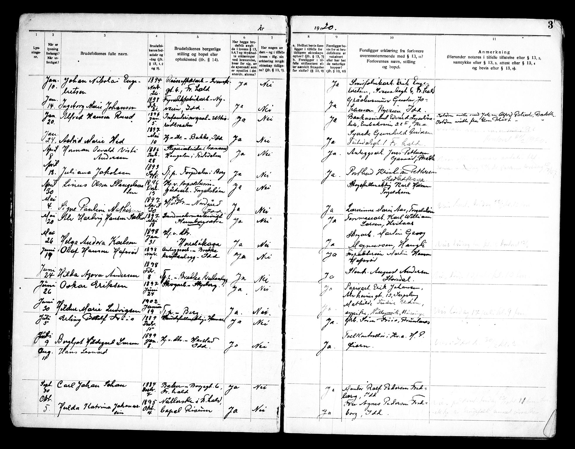 Idd prestekontor Kirkebøker, AV/SAO-A-10911/H/Ha/L0002: Banns register no. I 2, 1919-1958, p. 3