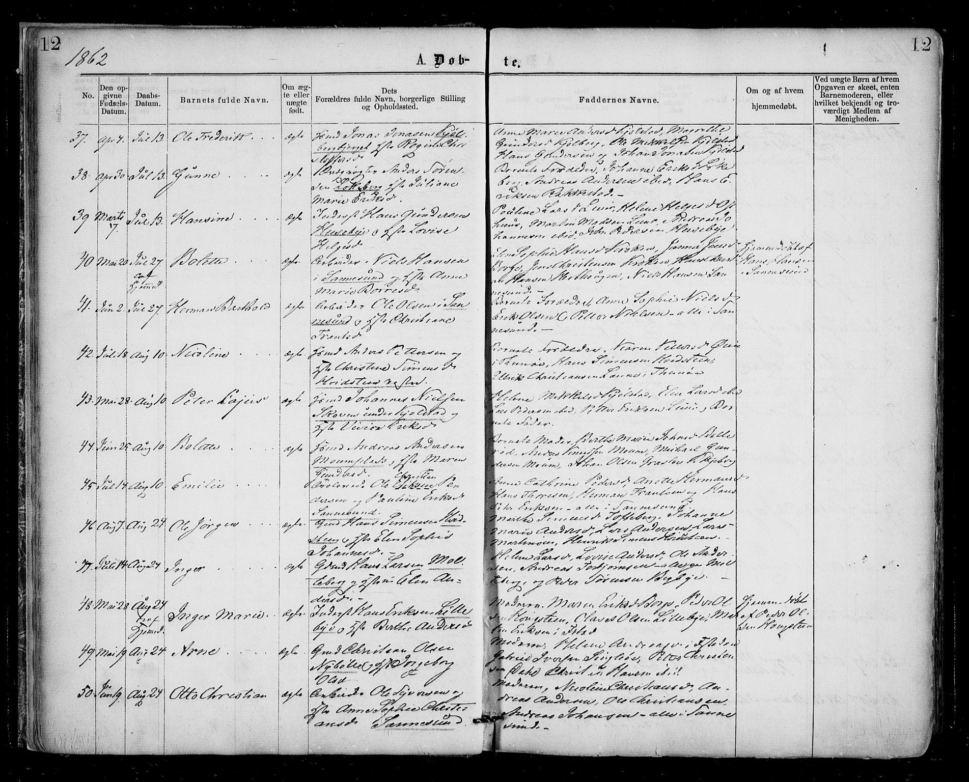 Borge prestekontor Kirkebøker, AV/SAO-A-10903/F/Fa/L0006: Parish register (official) no. I 6, 1861-1874, p. 12