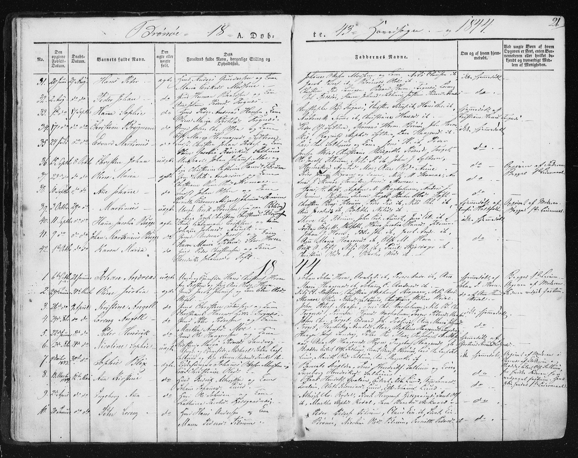 Ministerialprotokoller, klokkerbøker og fødselsregistre - Nordland, SAT/A-1459/813/L0198: Parish register (official) no. 813A08, 1834-1874, p. 21