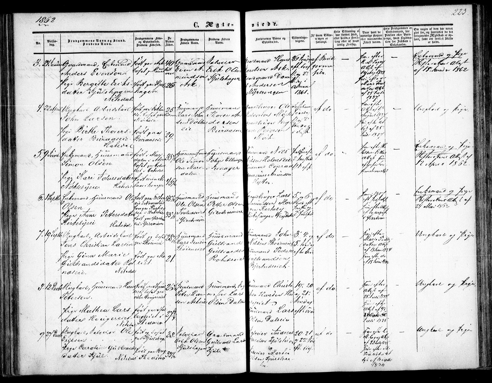 Nittedal prestekontor Kirkebøker, SAO/A-10365a/F/Fa/L0005: Parish register (official) no. I 5, 1850-1862, p. 223