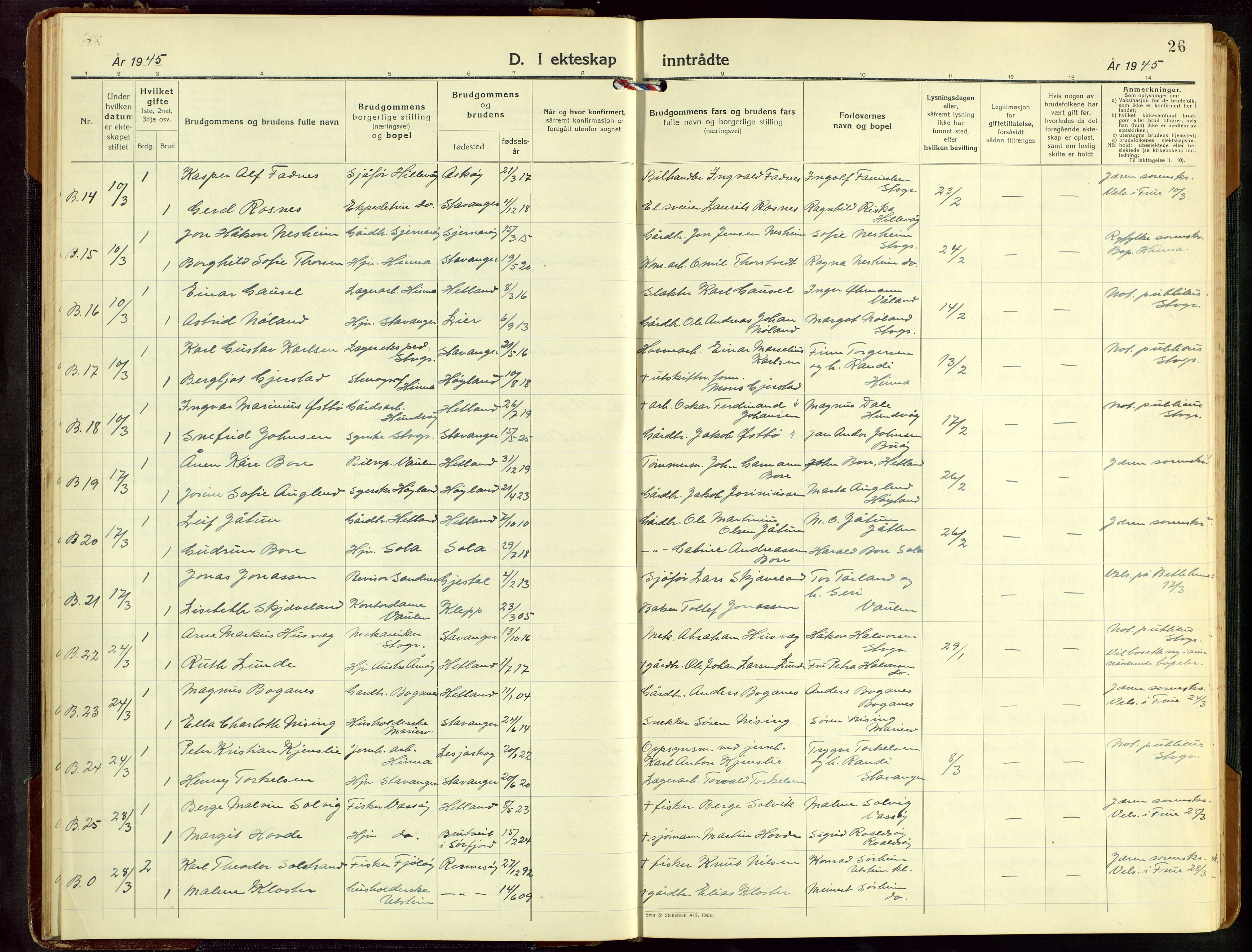 Hetland sokneprestkontor, SAST/A-101826/30/30BB/L0016: Parish register (copy) no. B 16, 1942-1960, p. 26