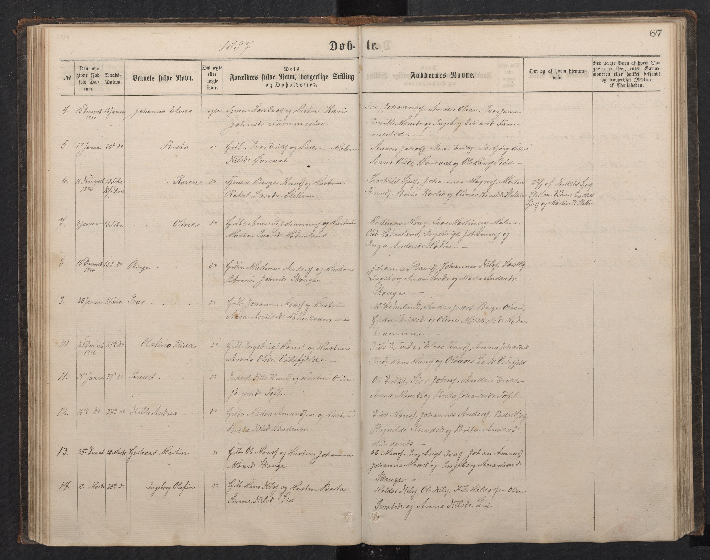 Lindås Sokneprestembete, SAB/A-76701/H/Hab: Parish register (copy) no. E 2, 1867-1892, p. 66b-67a