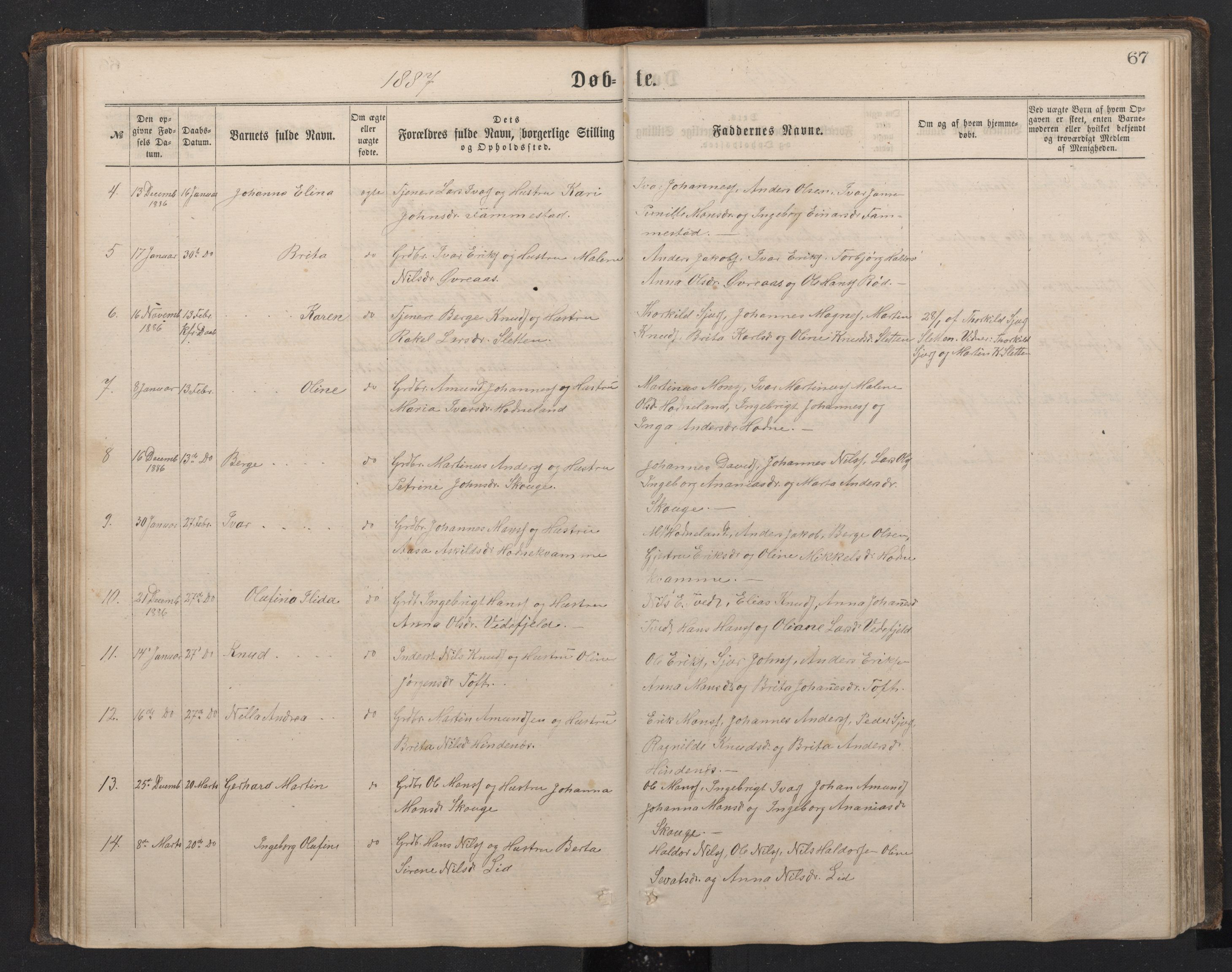 Lindås Sokneprestembete, AV/SAB-A-76701/H/Hab/Habe/L0002: Parish register (copy) no. E 2, 1867-1892, p. 66b-67a