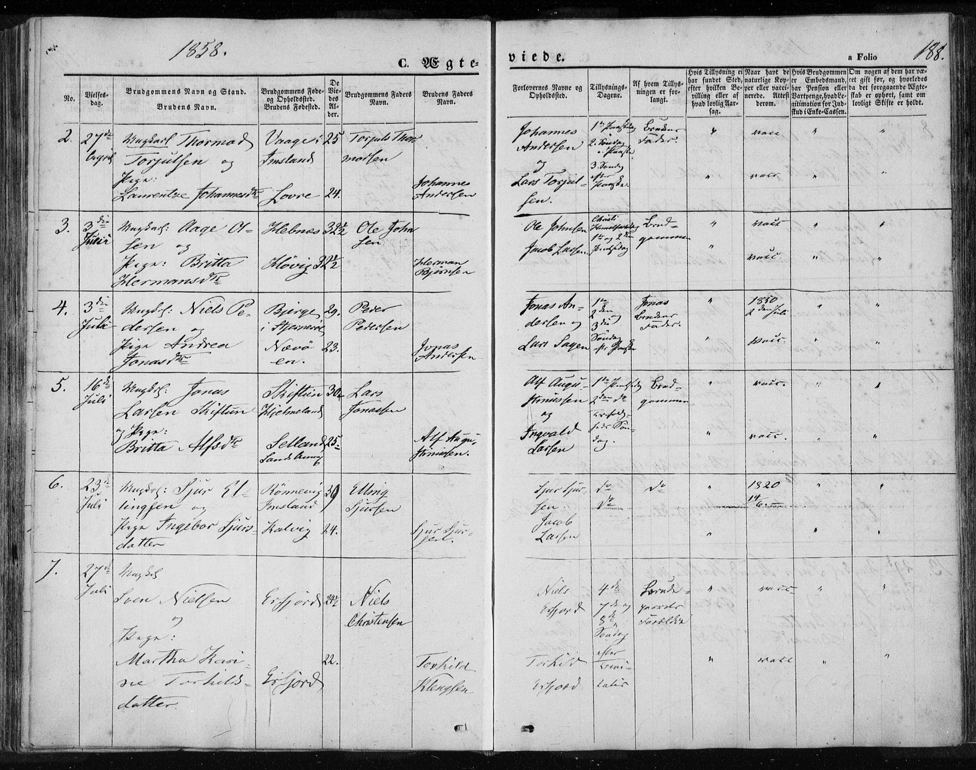 Jelsa sokneprestkontor, AV/SAST-A-101842/01/IV: Parish register (official) no. A 7, 1854-1866, p. 188