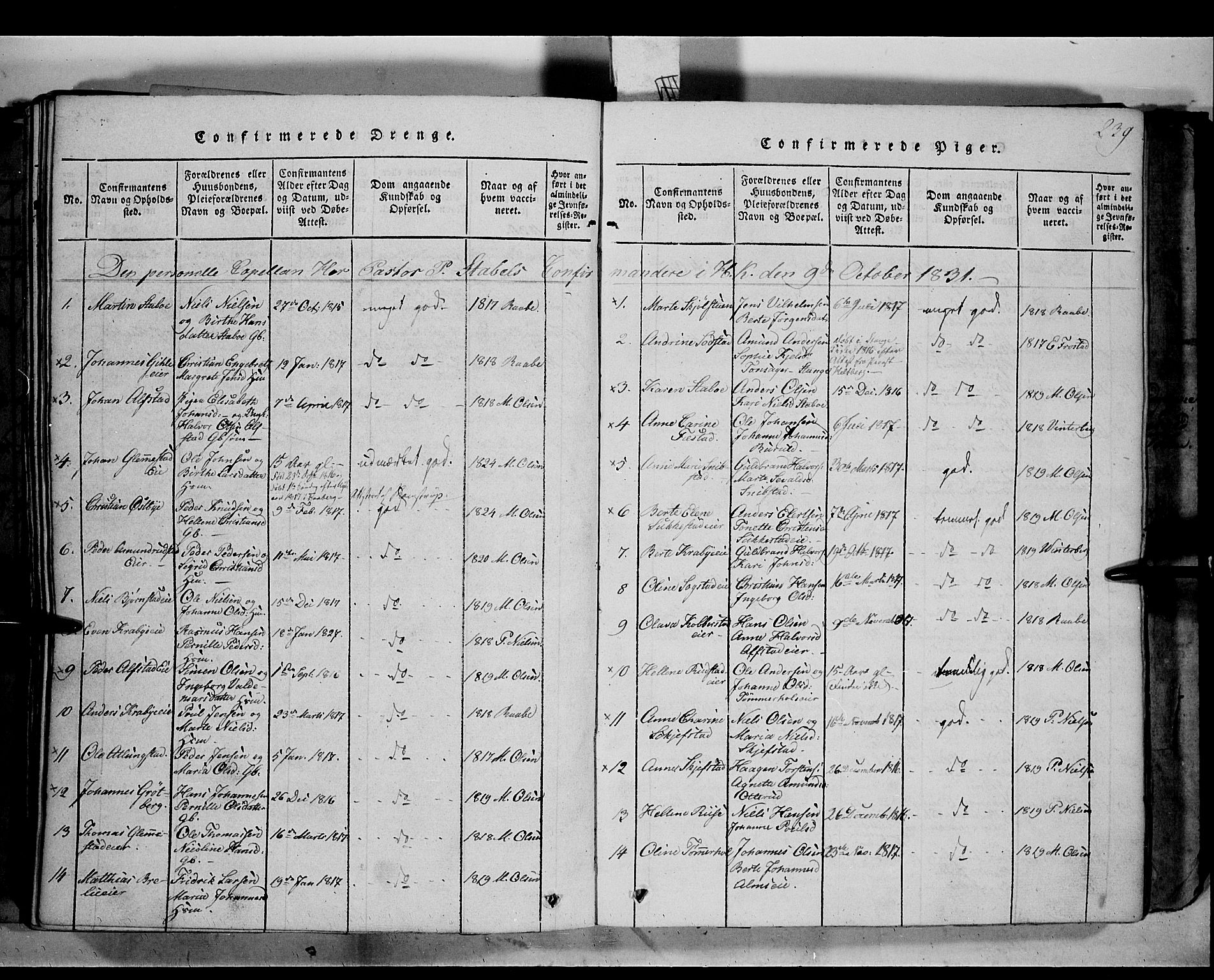 Østre Toten prestekontor, SAH/PREST-104/H/Ha/Haa/L0001: Parish register (official) no. 1, 1828-1839, p. 239