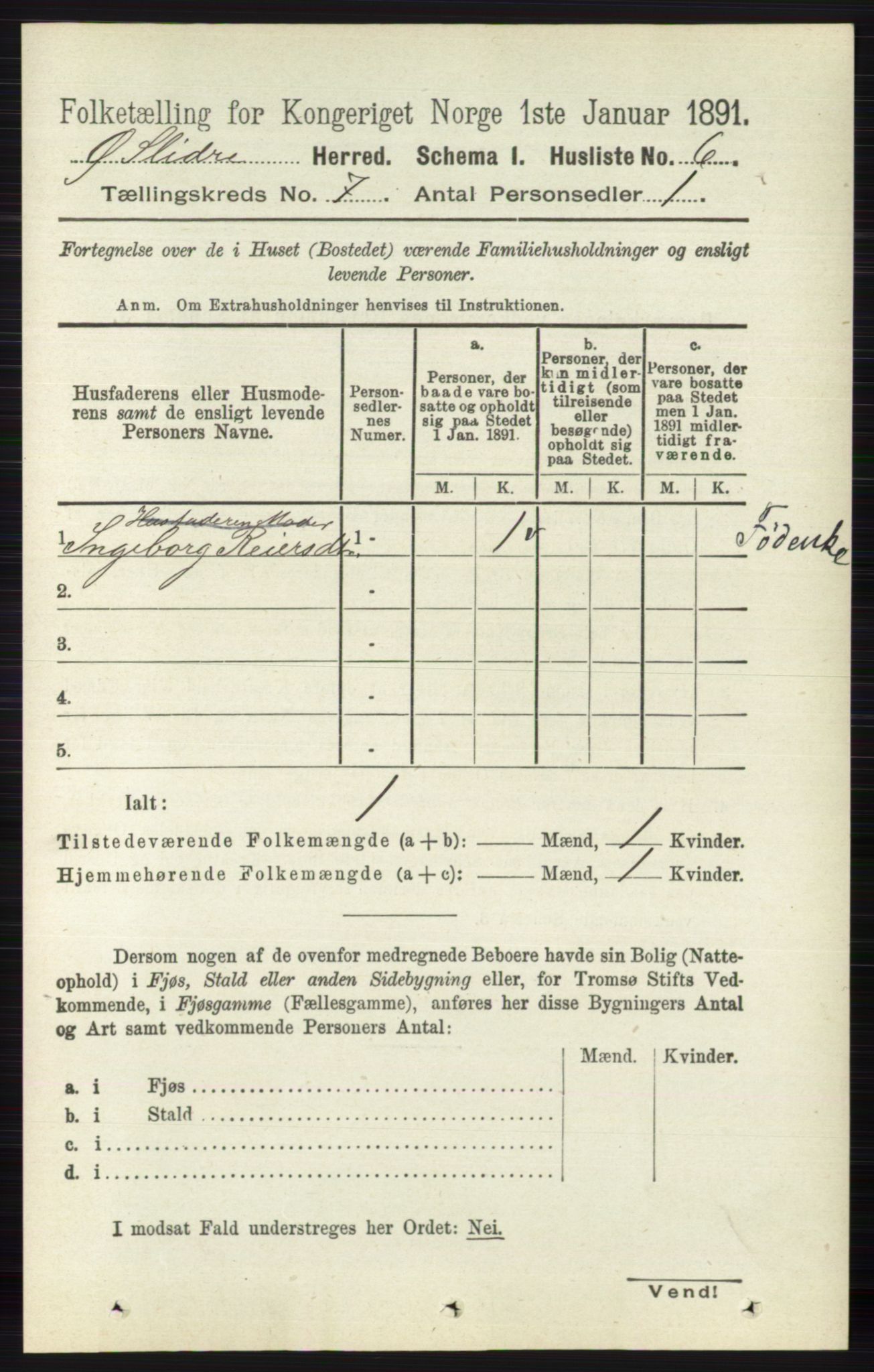 RA, 1891 census for 0544 Øystre Slidre, 1891, p. 2122