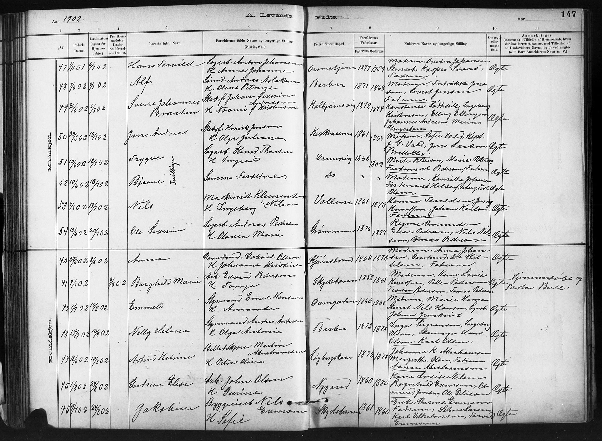 Barbu sokneprestkontor, AV/SAK-1111-0003/F/Fb/L0002: Parish register (copy) no. B 2, 1890-1922, p. 147
