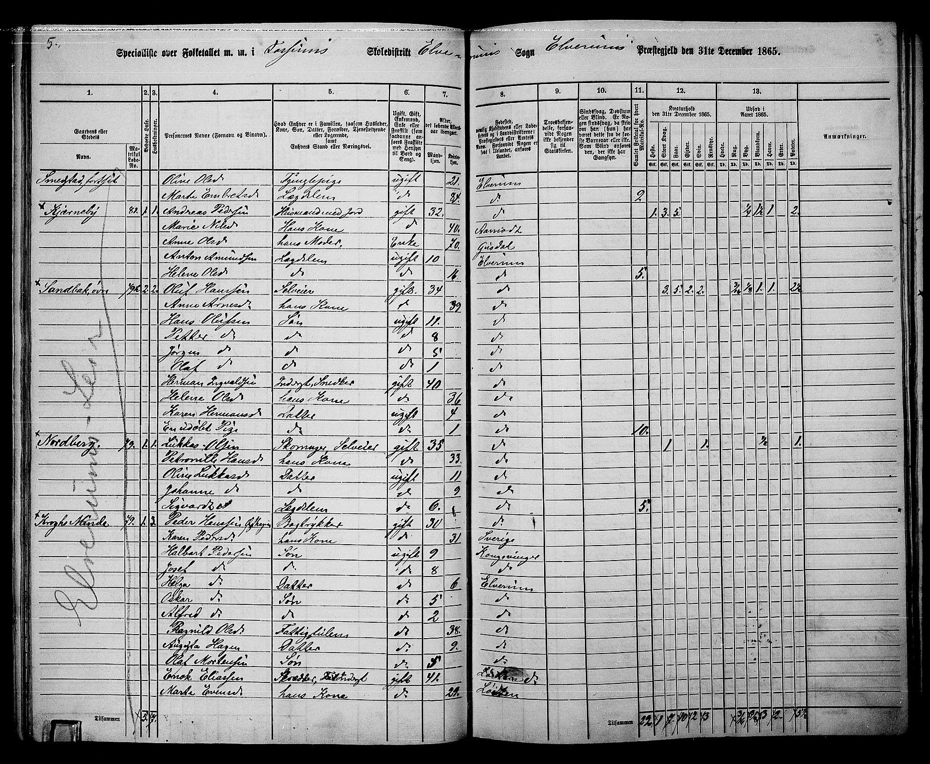 RA, 1865 census for Elverum, 1865, p. 104