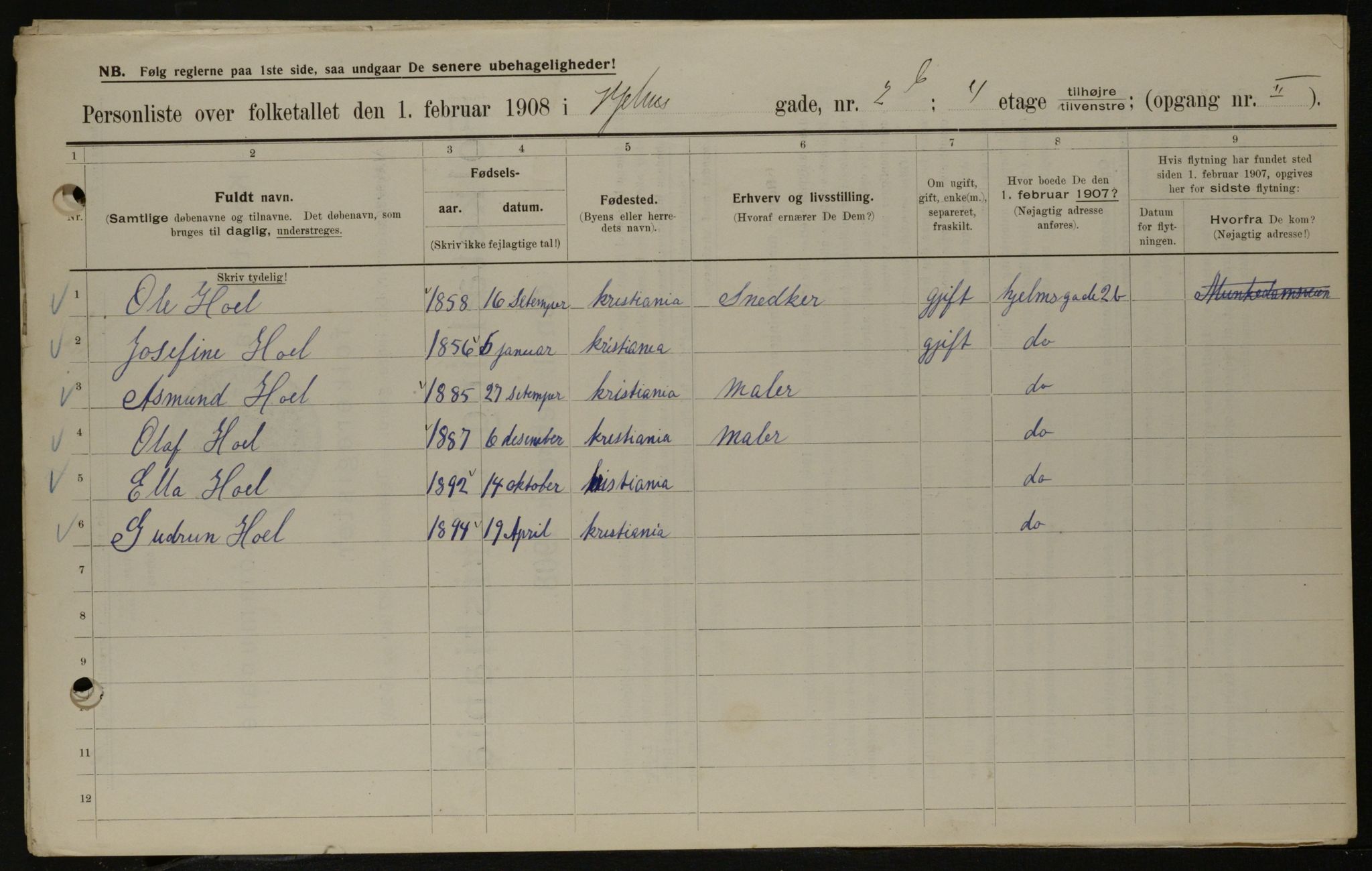 OBA, Municipal Census 1908 for Kristiania, 1908, p. 36122