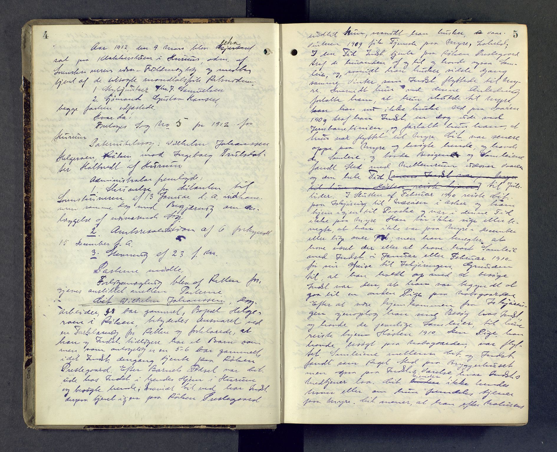Lier, Røyken og Hurum sorenskriveri, AV/SAKO-A-89/F/Fc/Fcc/L0005: Ekstrarettsprotokoll, 1912-1915, p. 4-5