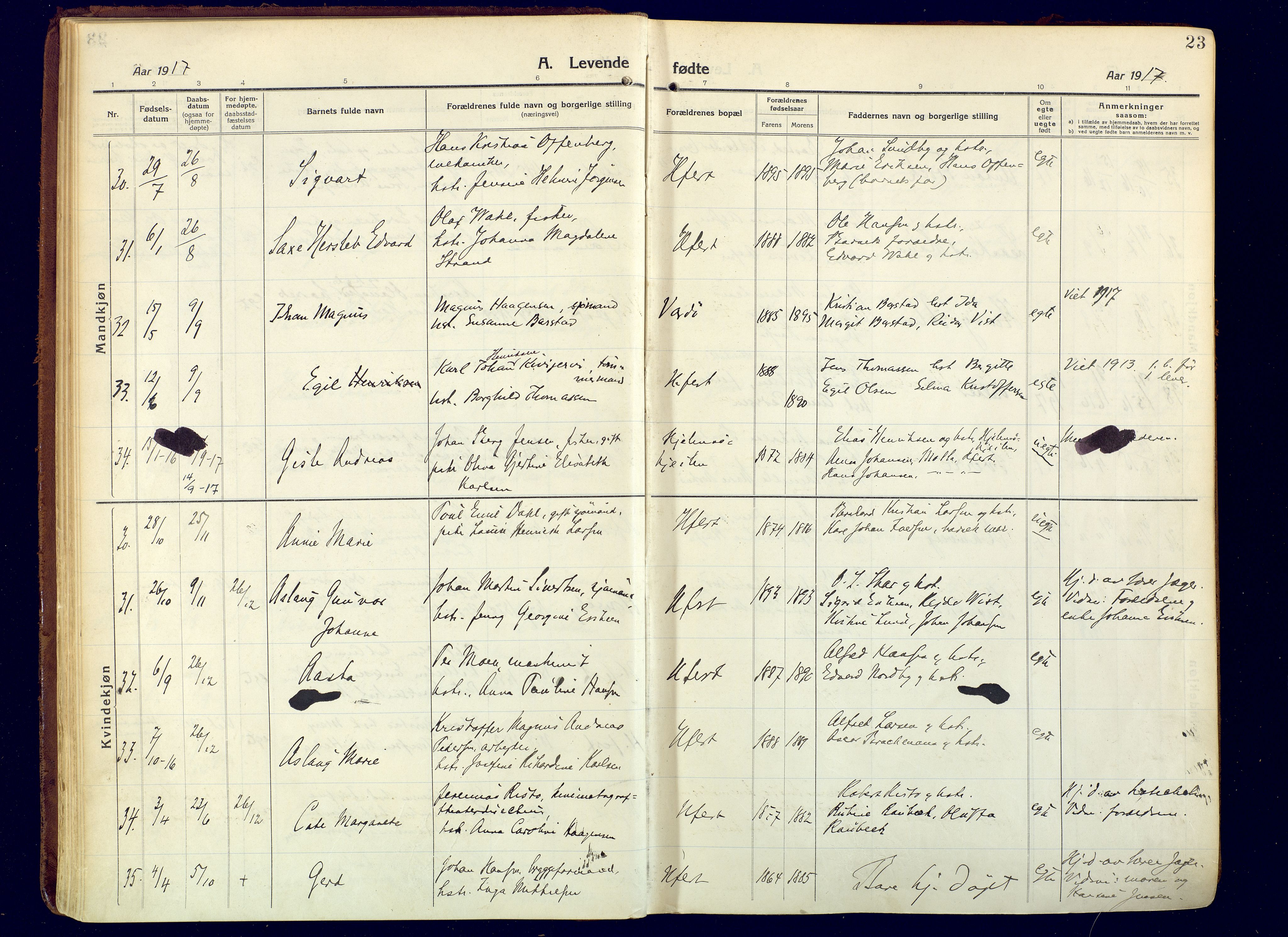 Hammerfest sokneprestkontor, AV/SATØ-S-1347/H/Ha/L0015.kirke: Parish register (official) no. 15, 1916-1923, p. 23