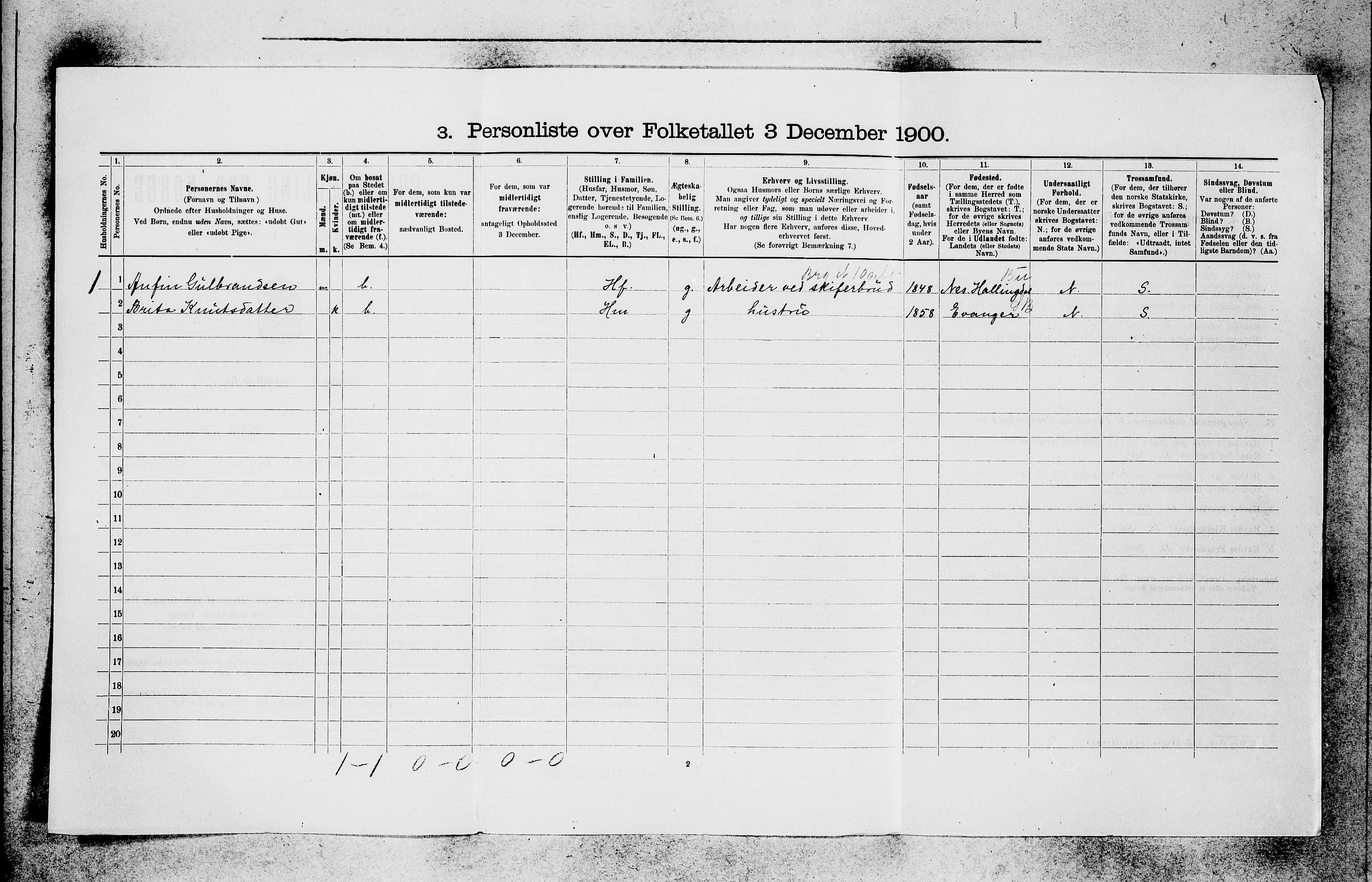 SAB, 1900 census for Voss, 1900, p. 843