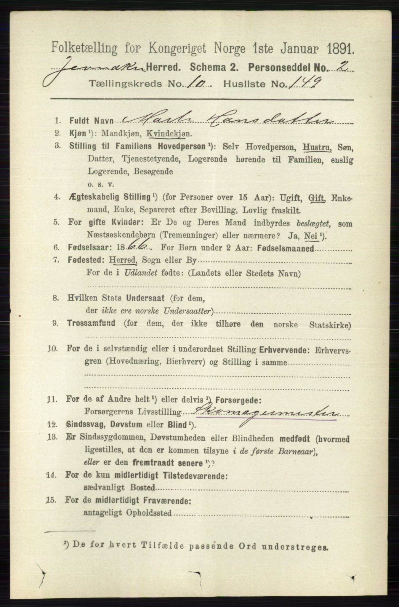 RA, 1891 census for 0532 Jevnaker, 1891, p. 6794