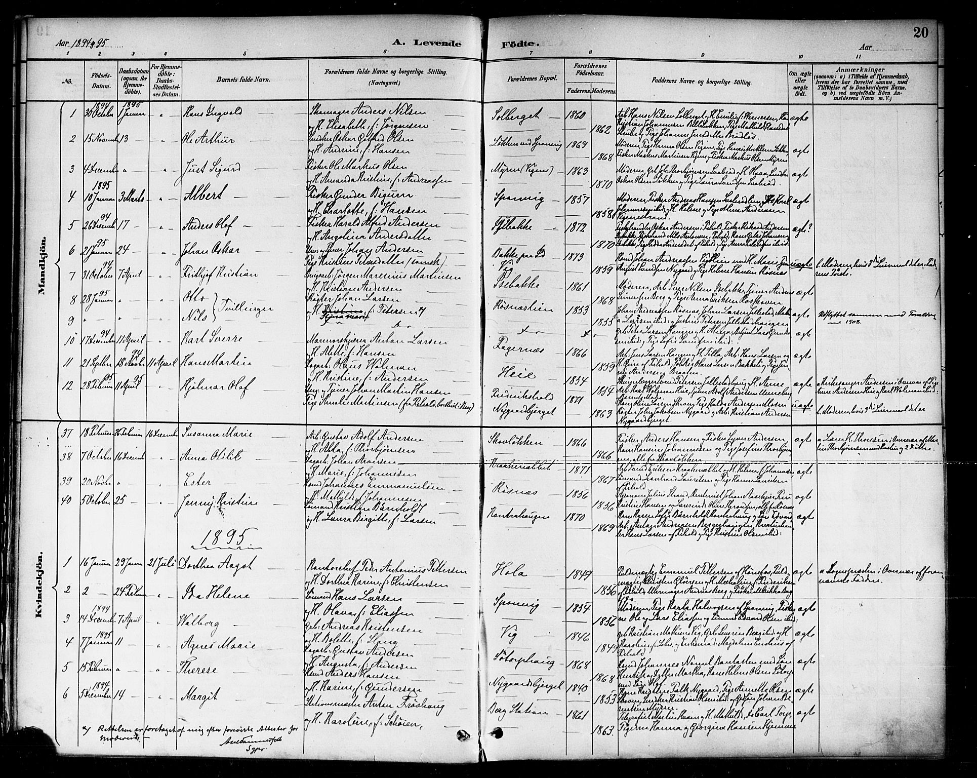 Berg prestekontor Kirkebøker, SAO/A-10902/F/Fa/L0007: Parish register (official) no. I 7, 1888-1902, p. 20