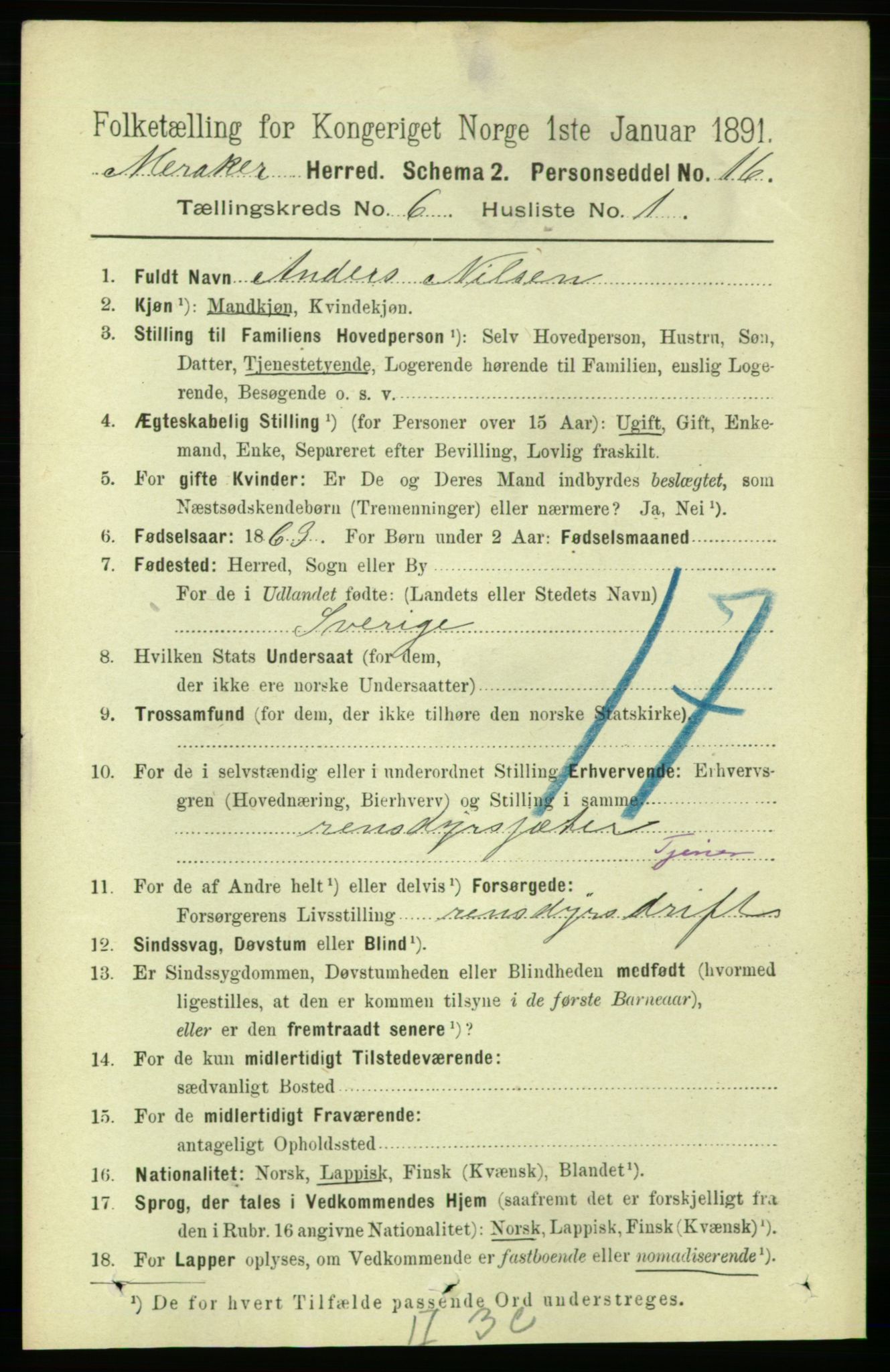 RA, 1891 census for 1711 Meråker, 1891, p. 2041
