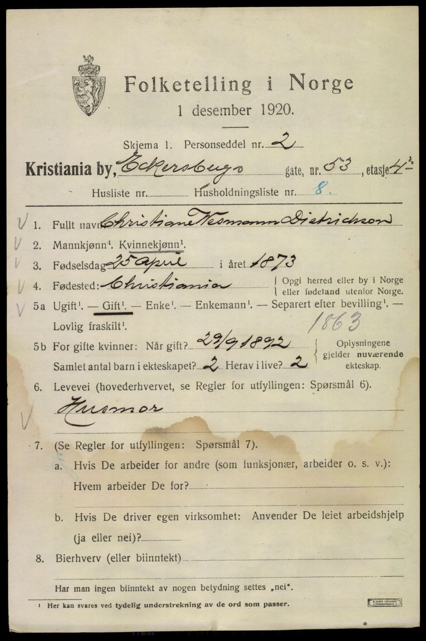 SAO, 1920 census for Kristiania, 1920, p. 209529