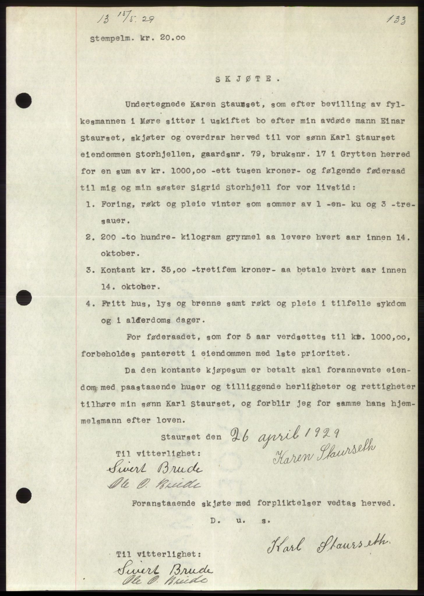 Romsdal sorenskriveri, AV/SAT-A-4149/1/2/2C/L0056: Mortgage book no. 50, 1929-1929, Deed date: 15.05.1929