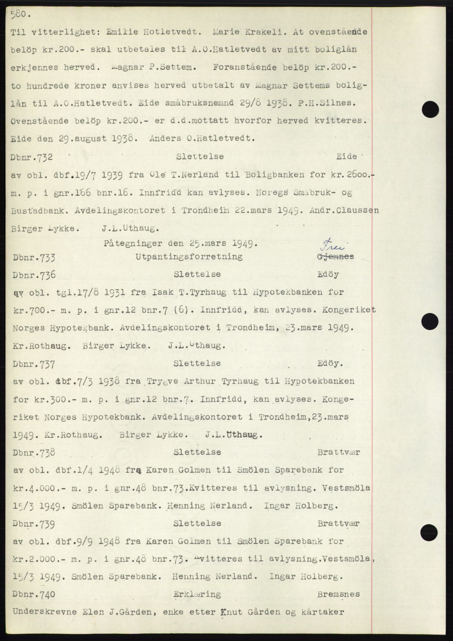 Nordmøre sorenskriveri, AV/SAT-A-4132/1/2/2Ca: Mortgage book no. C82b, 1946-1951, Diary no: : 732/1949