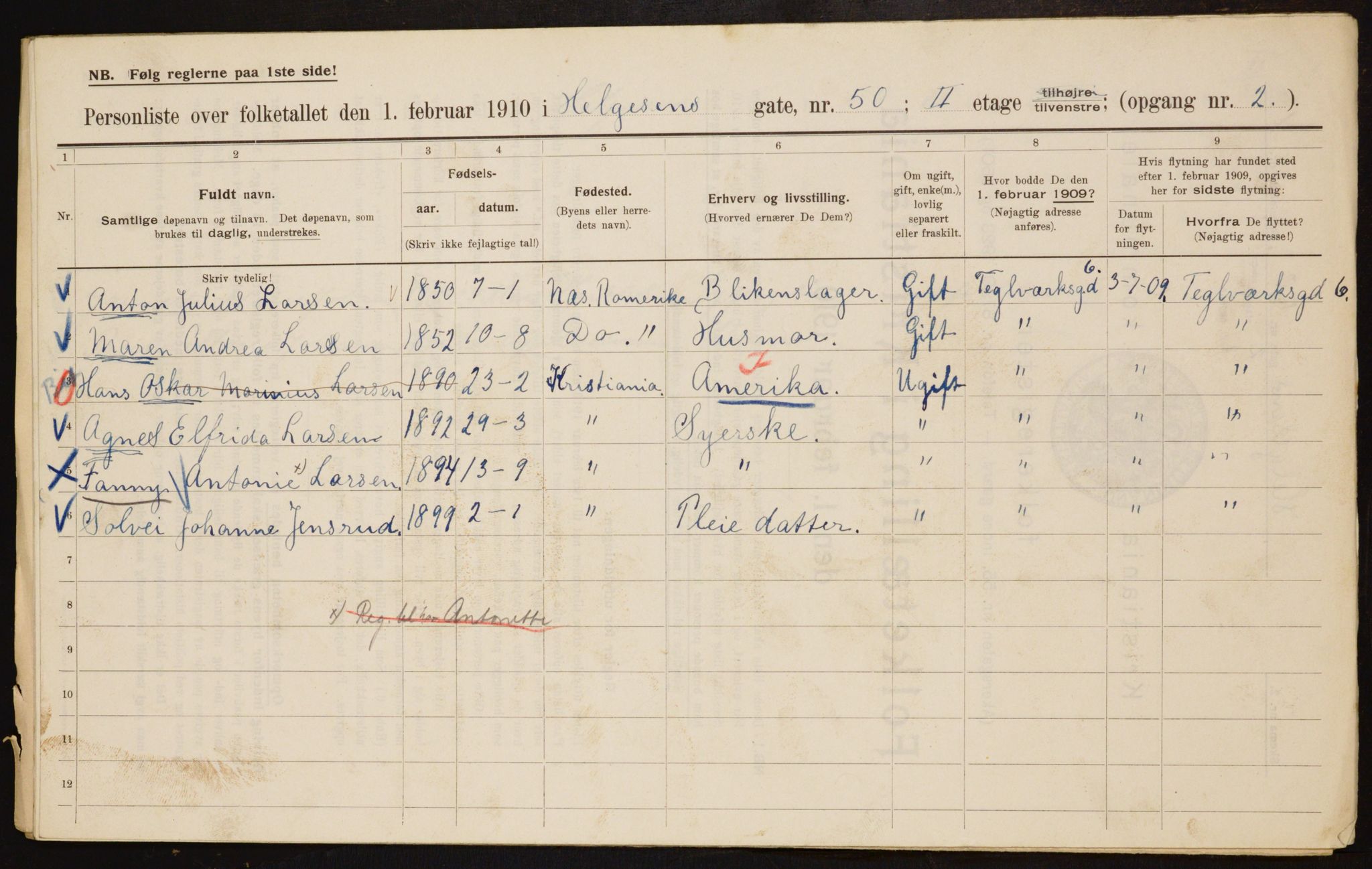 OBA, Municipal Census 1910 for Kristiania, 1910, p. 37600