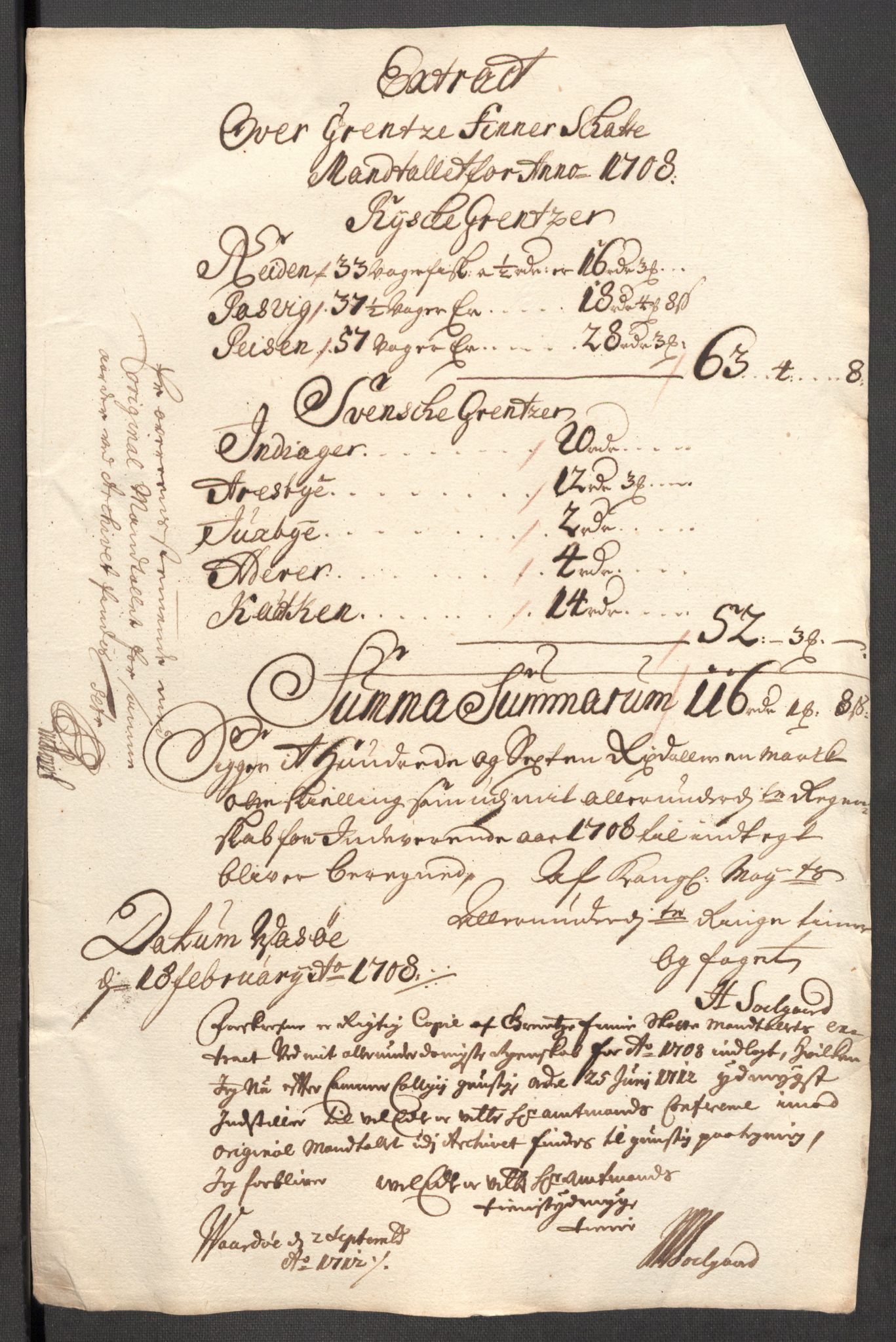 Rentekammeret inntil 1814, Reviderte regnskaper, Fogderegnskap, AV/RA-EA-4092/R69/L4854: Fogderegnskap Finnmark/Vardøhus, 1707-1708, p. 287