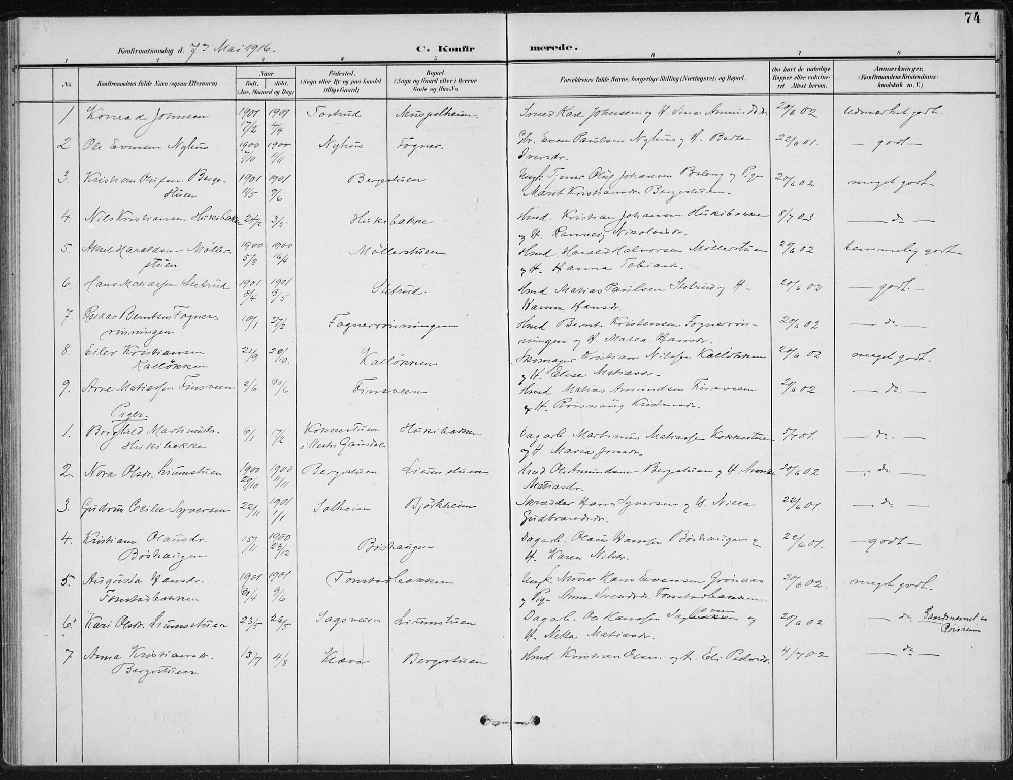 Østre Gausdal prestekontor, AV/SAH-PREST-092/H/Ha/Haa/L0005: Parish register (official) no. 5, 1902-1920, p. 74