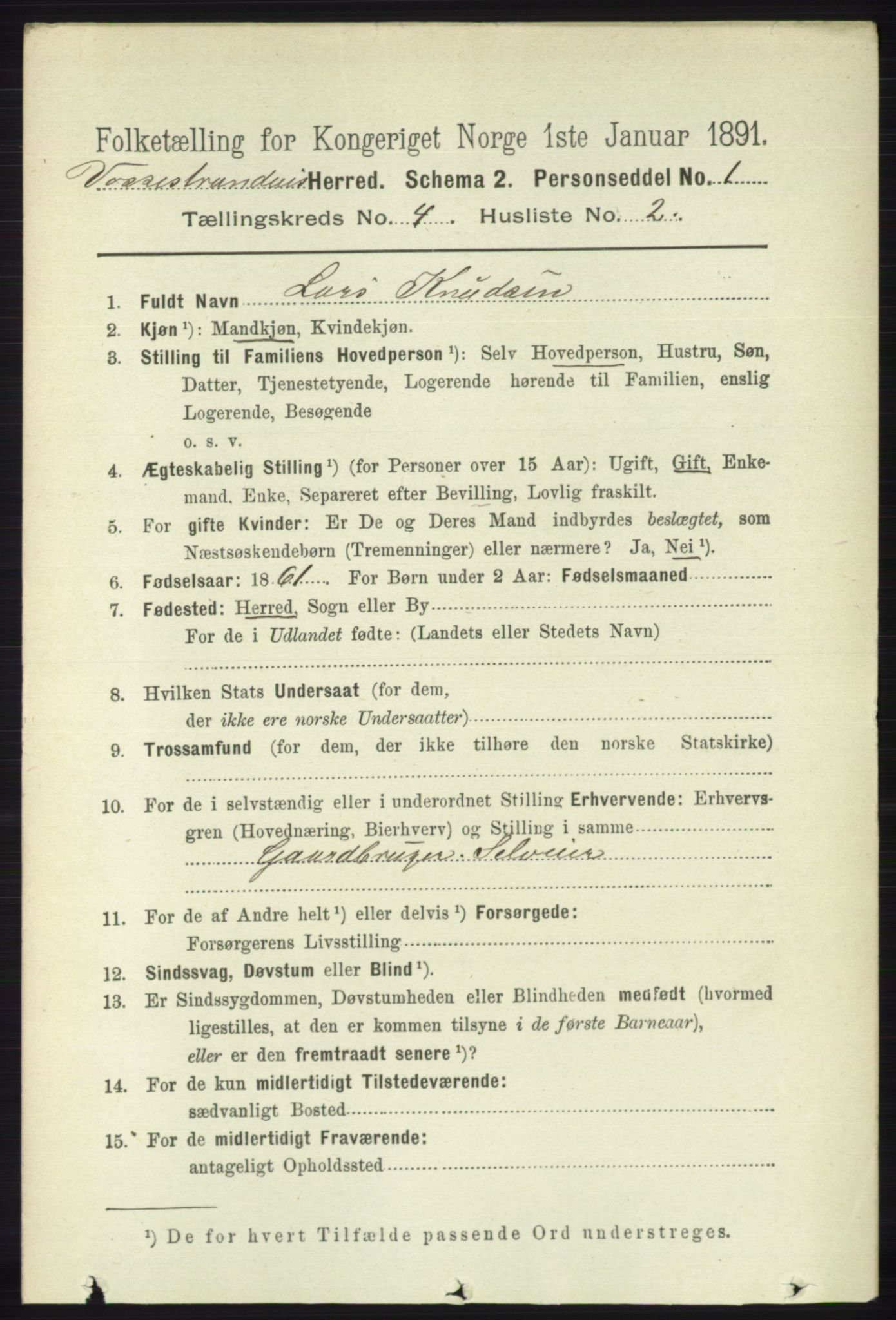 RA, 1891 census for 1236 Vossestrand, 1891, p. 1533