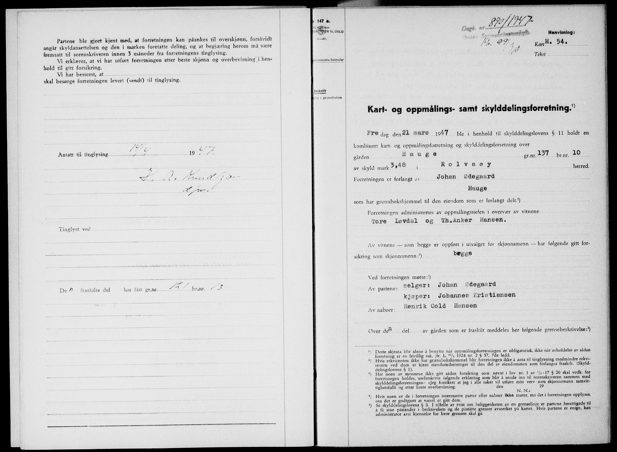 Onsøy sorenskriveri, SAO/A-10474/G/Ga/Gab/L0019b: Mortgage book no. II A-19 B, 1947-1947, Diary no: : 890/1947