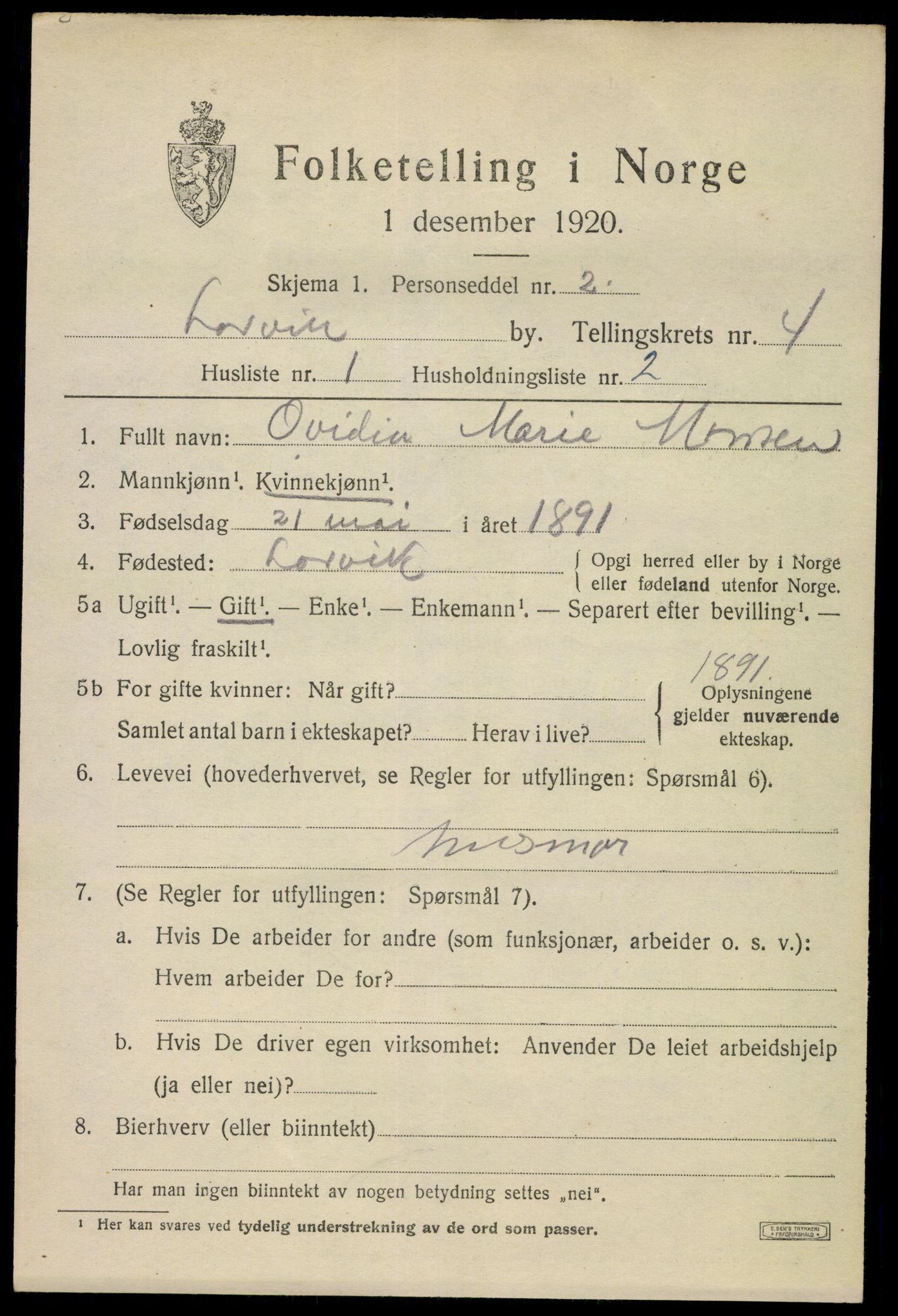 SAKO, 1920 census for Larvik, 1920, p. 13472