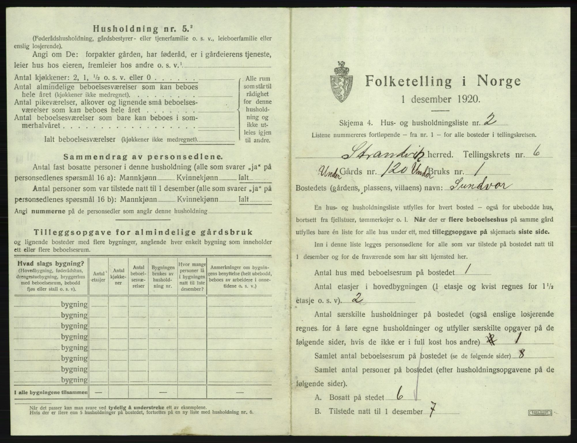 SAB, 1920 census for Strandvik, 1920, p. 663