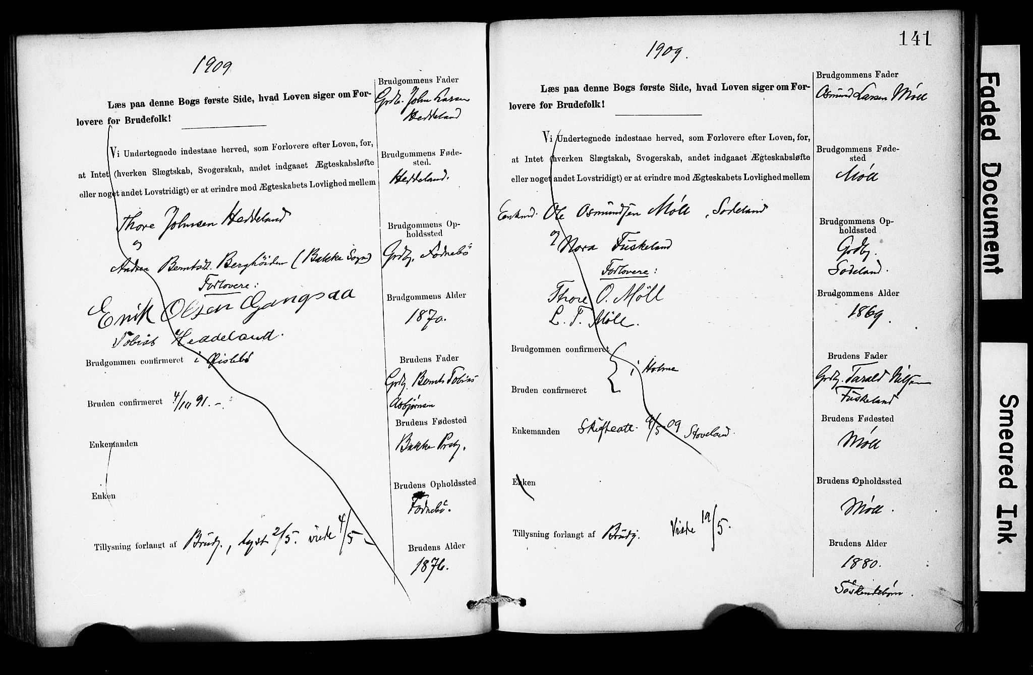 Holum sokneprestkontor, AV/SAK-1111-0022/F/Fe/L0004: Banns register no. II 5 4, 1890-1914, p. 141