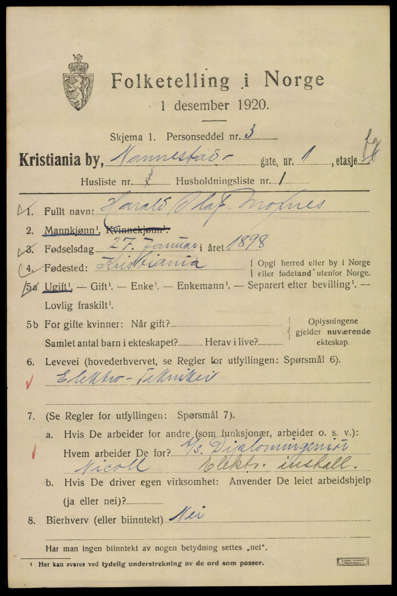 SAO, 1920 census for Kristiania, 1920, p. 409071