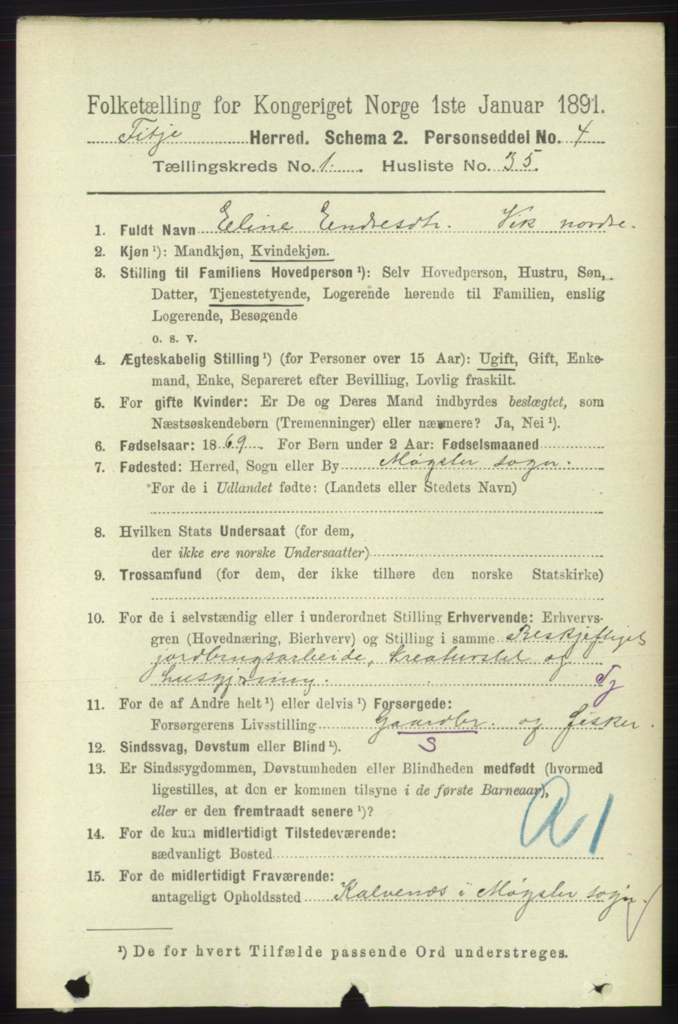 RA, 1891 census for 1222 Fitjar, 1891, p. 296