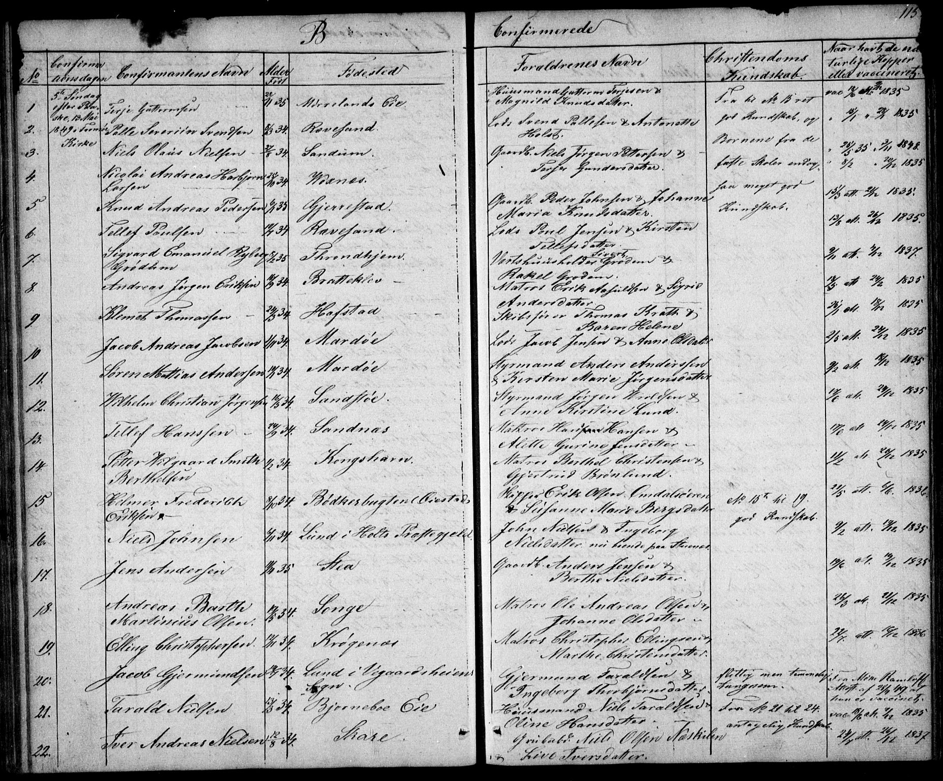 Tromøy sokneprestkontor, SAK/1111-0041/F/Fb/L0001: Parish register (copy) no. B 1, 1843-1850, p. 115