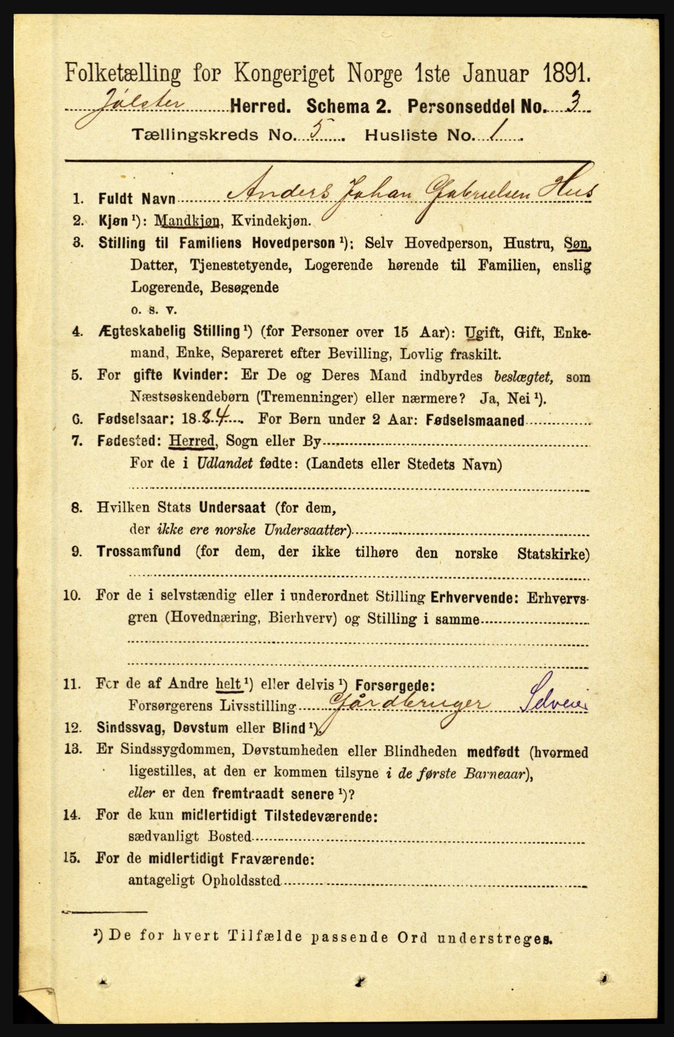 RA, 1891 census for 1431 Jølster, 1891, p. 1783