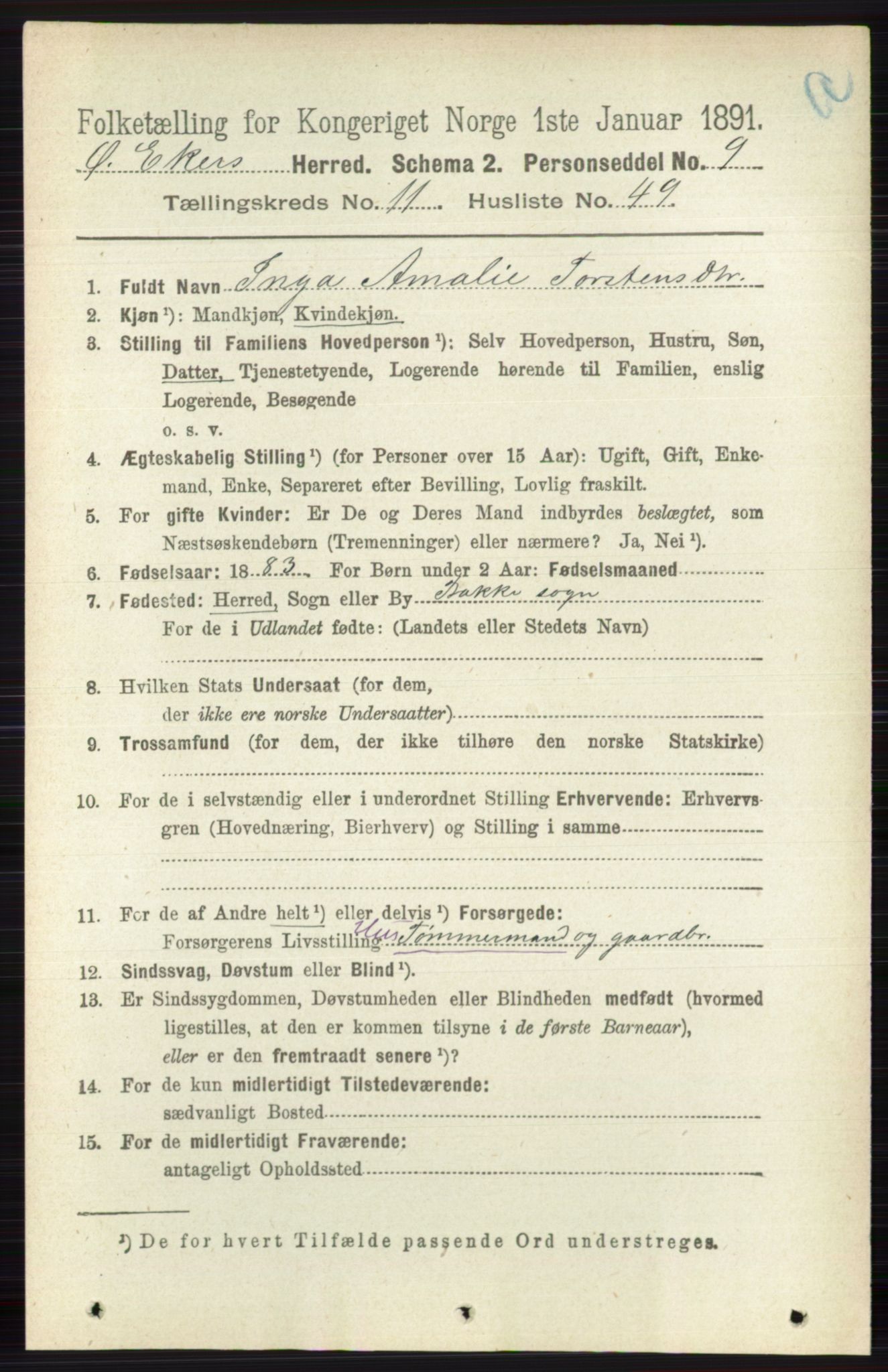 RA, 1891 census for 0624 Øvre Eiker, 1891, p. 4911