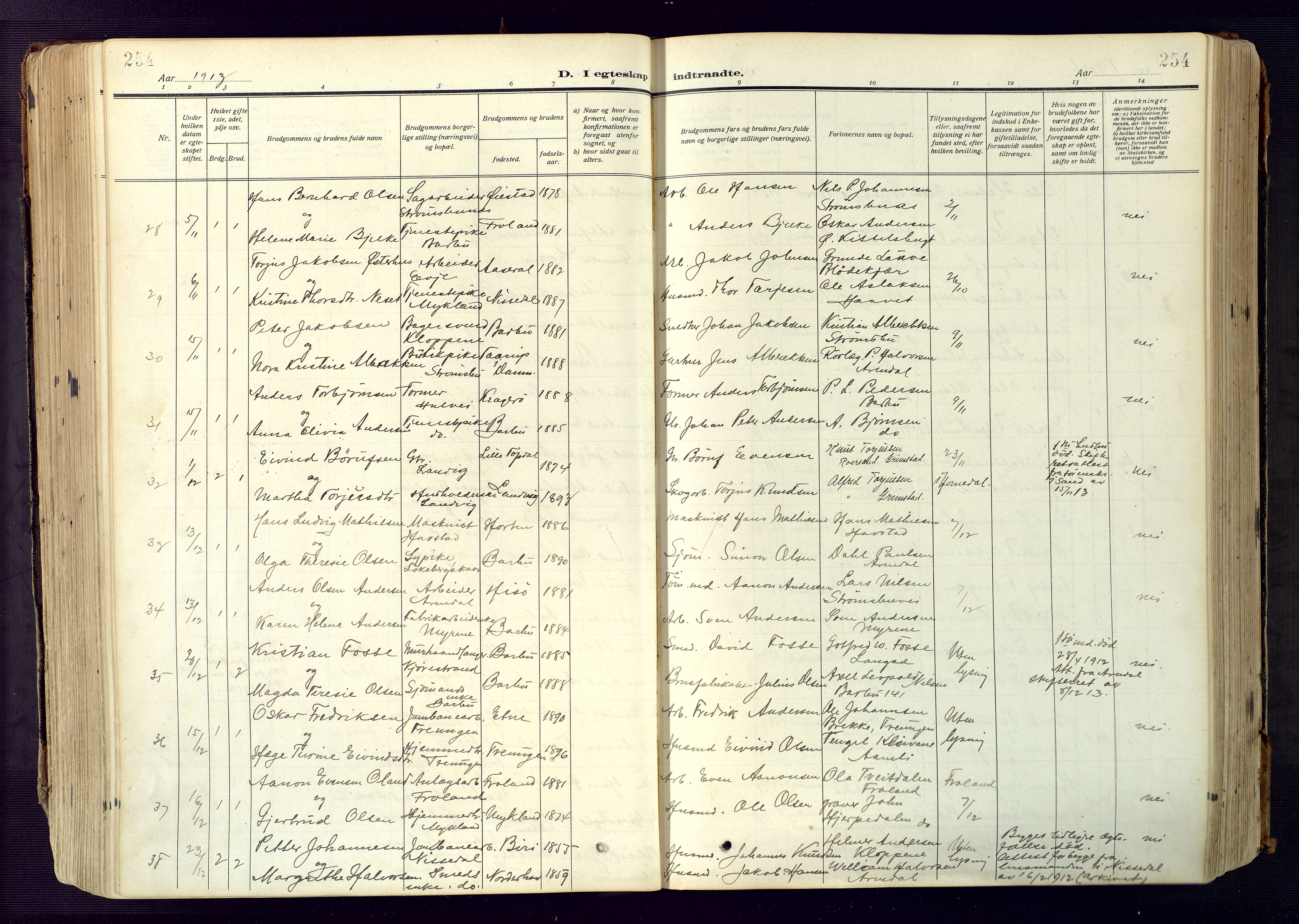 Barbu sokneprestkontor, AV/SAK-1111-0003/F/Fa/L0006: Parish register (official) no. A 6, 1910-1929, p. 254