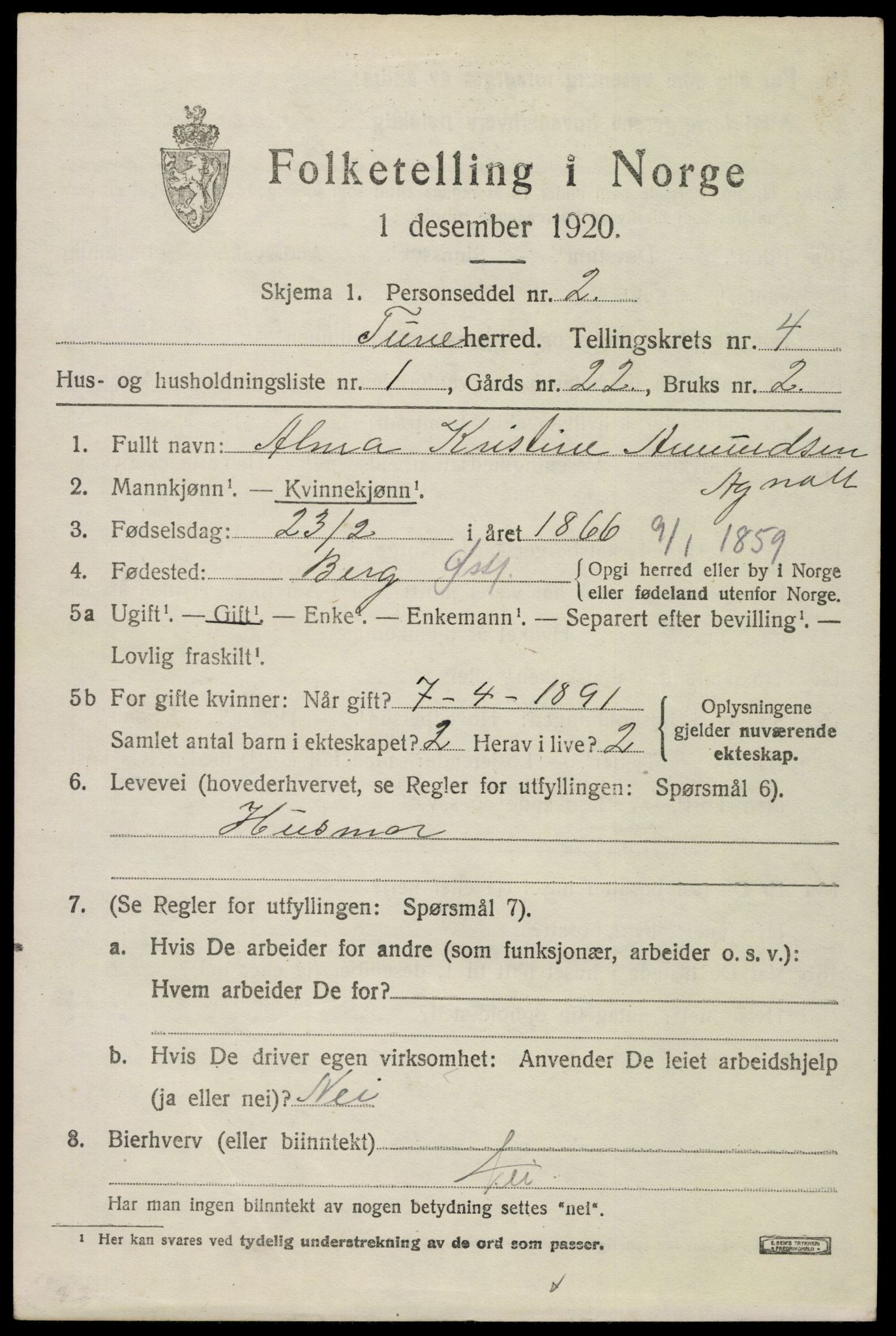 SAO, 1920 census for Tune, 1920, p. 5044