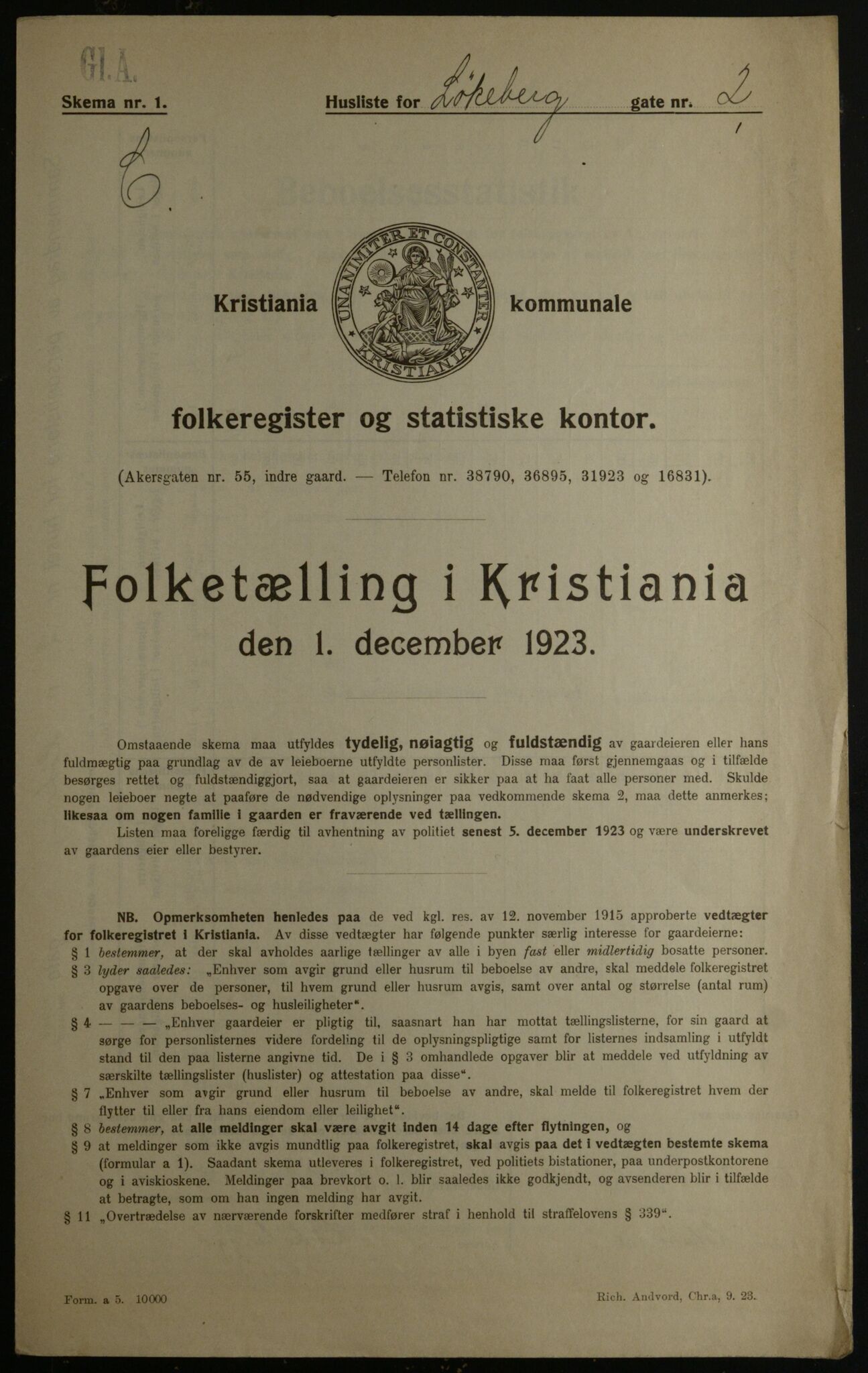 OBA, Municipal Census 1923 for Kristiania, 1923, p. 65120