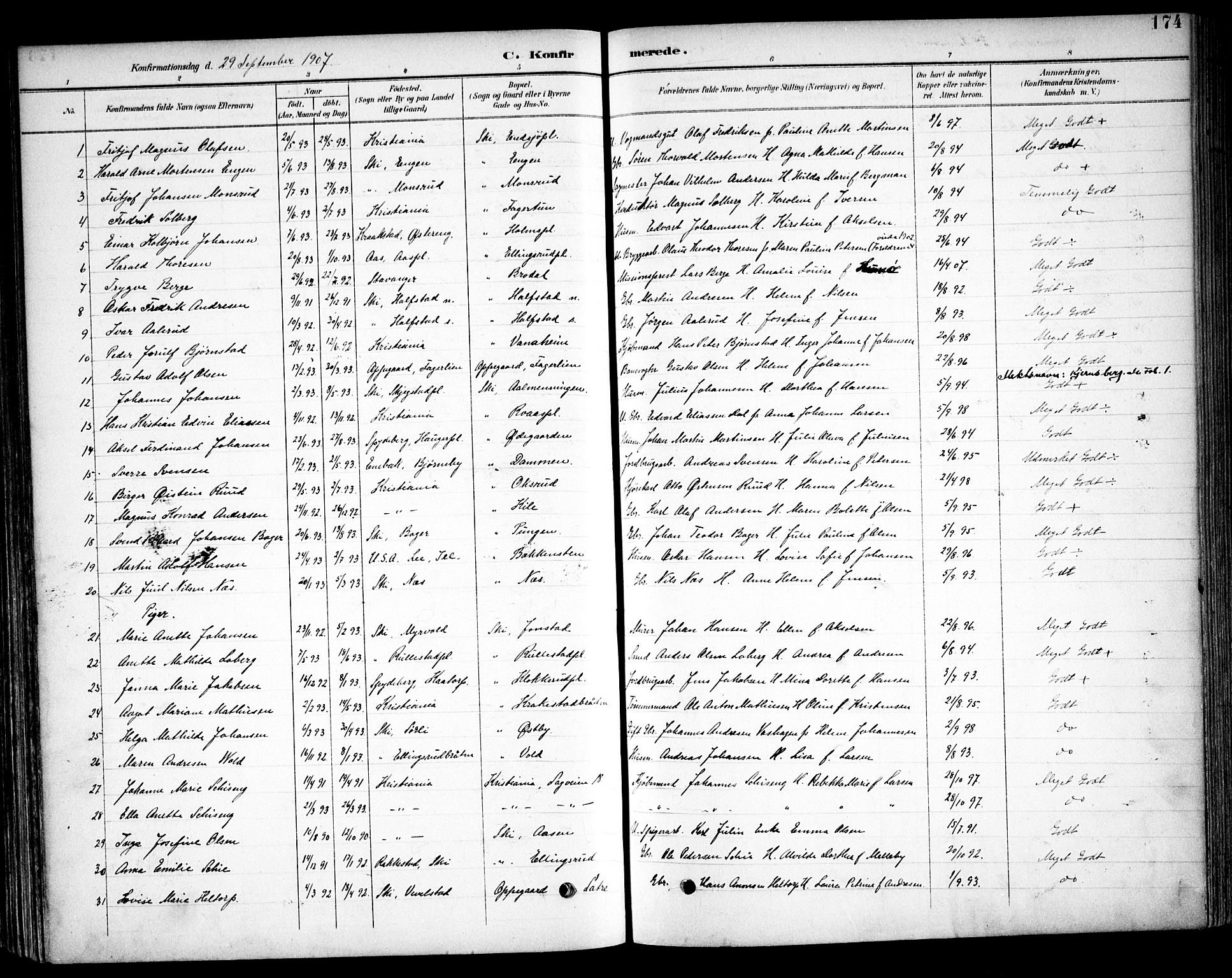 Kråkstad prestekontor Kirkebøker, SAO/A-10125a/F/Fb/L0002: Parish register (official) no. II 2, 1893-1917, p. 174