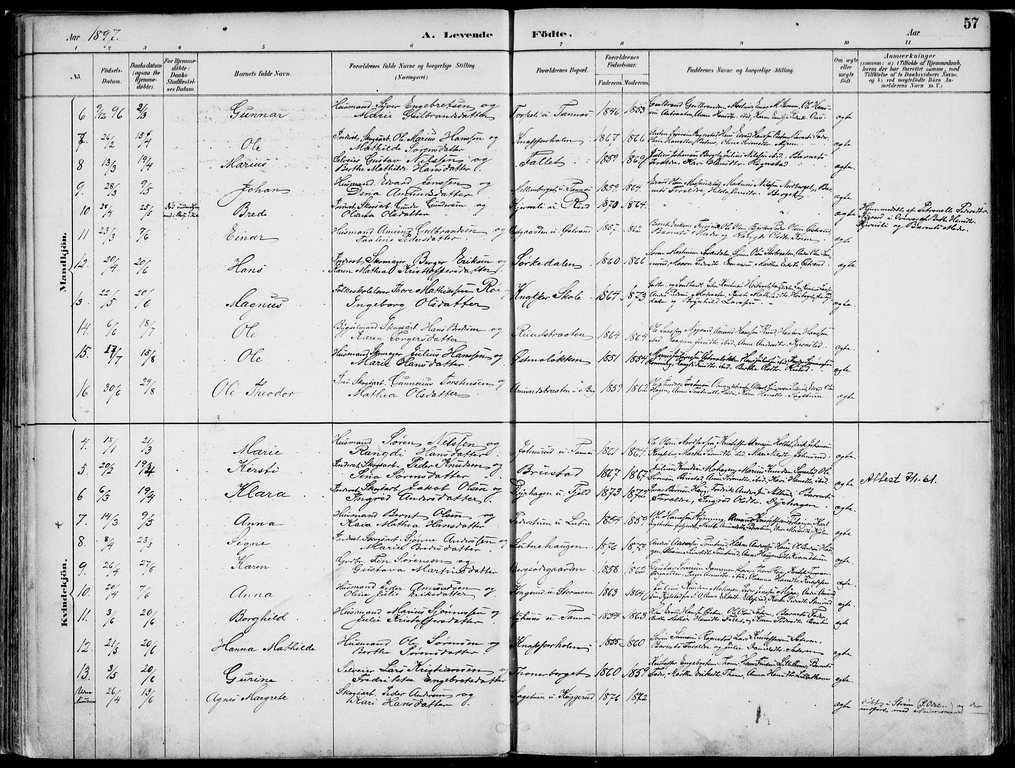 Nord-Odal prestekontor, AV/SAH-PREST-032/H/Ha/Haa/L0008: Parish register (official) no. 8, 1886-1901, p. 57