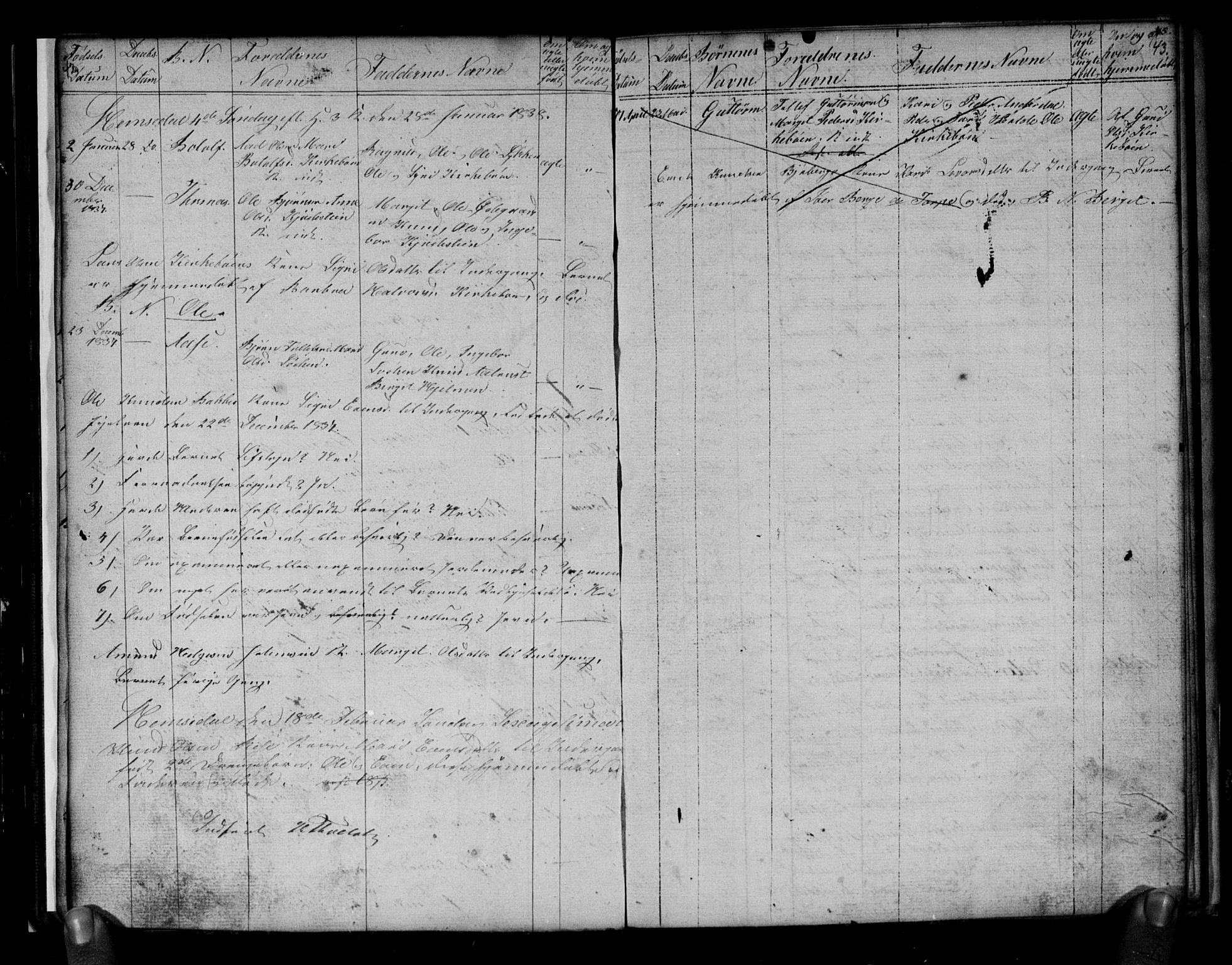 Gol kirkebøker, SAKO/A-226/G/Gb/L0001: Parish register (copy) no. II 1, 1831-1838, p. 42-43