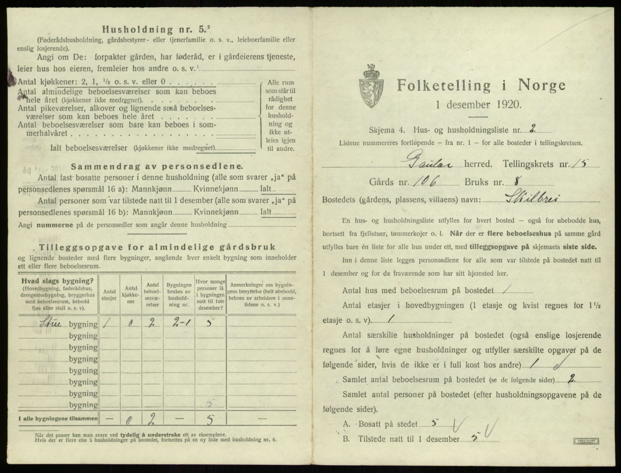 SAB, 1920 census for Gaular, 1920, p. 1068