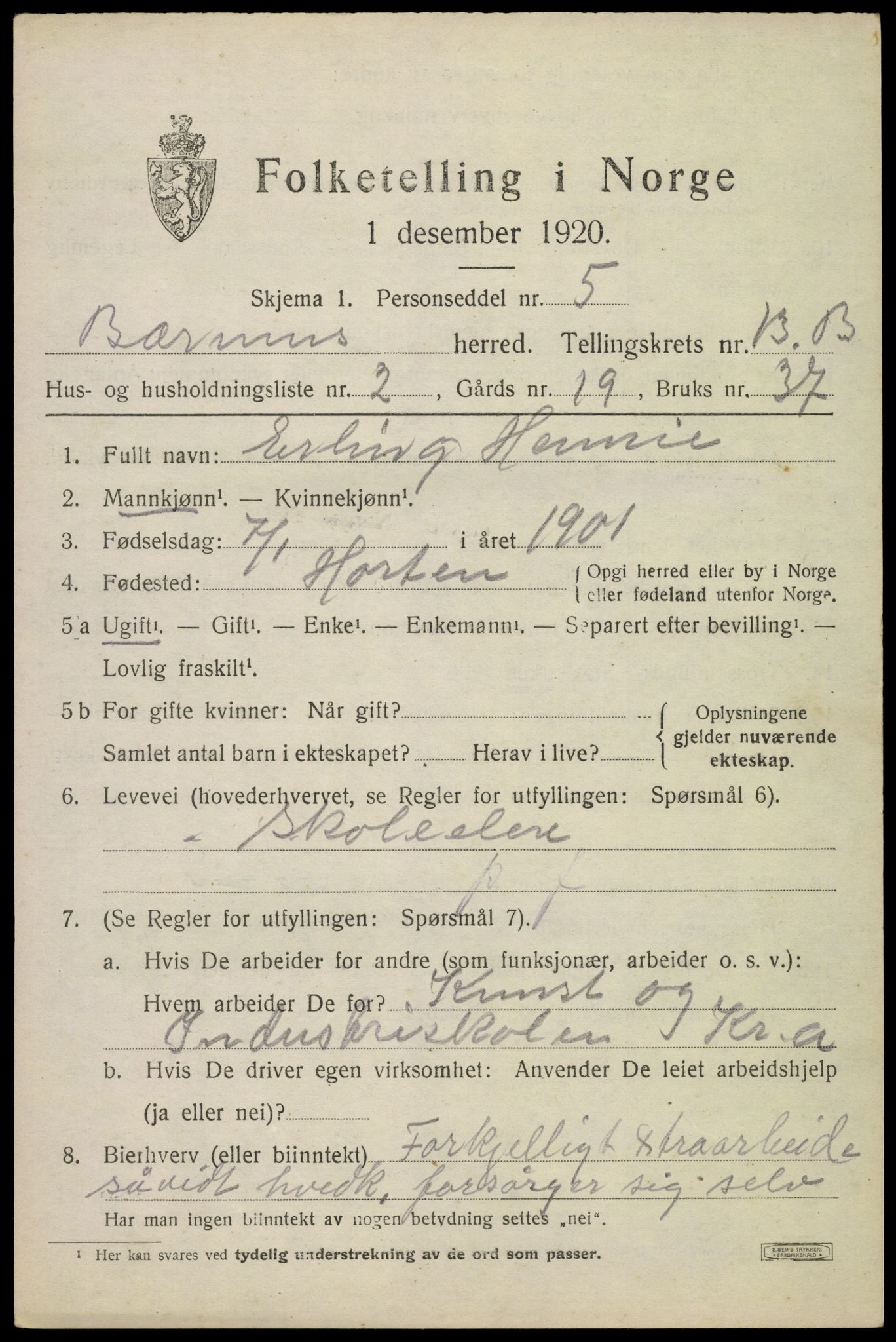 SAO, 1920 census for Bærum, 1920, p. 34308